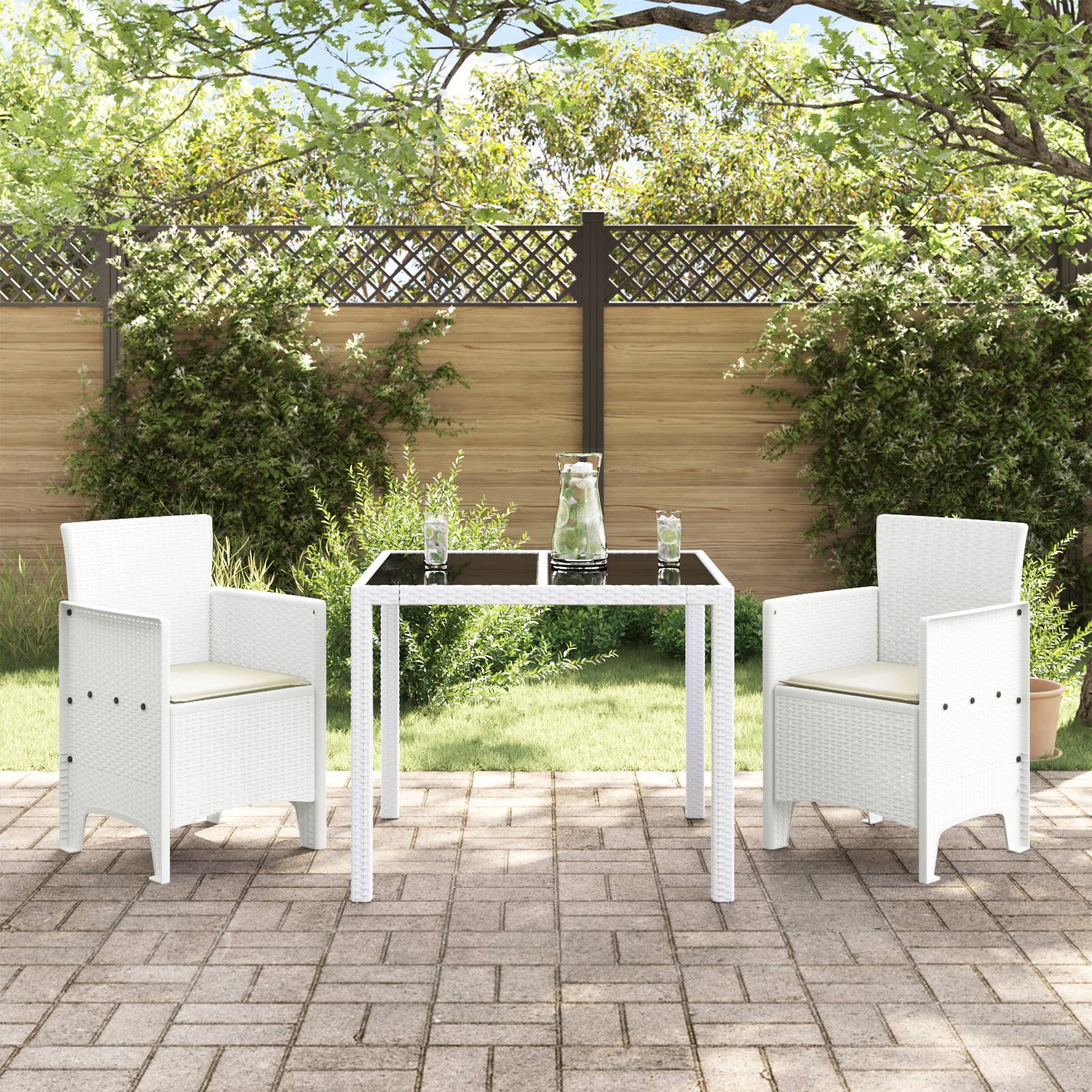 vidaXL Gartenstühle mit Kissen 2 Stk. Weiß Poly Rattan
