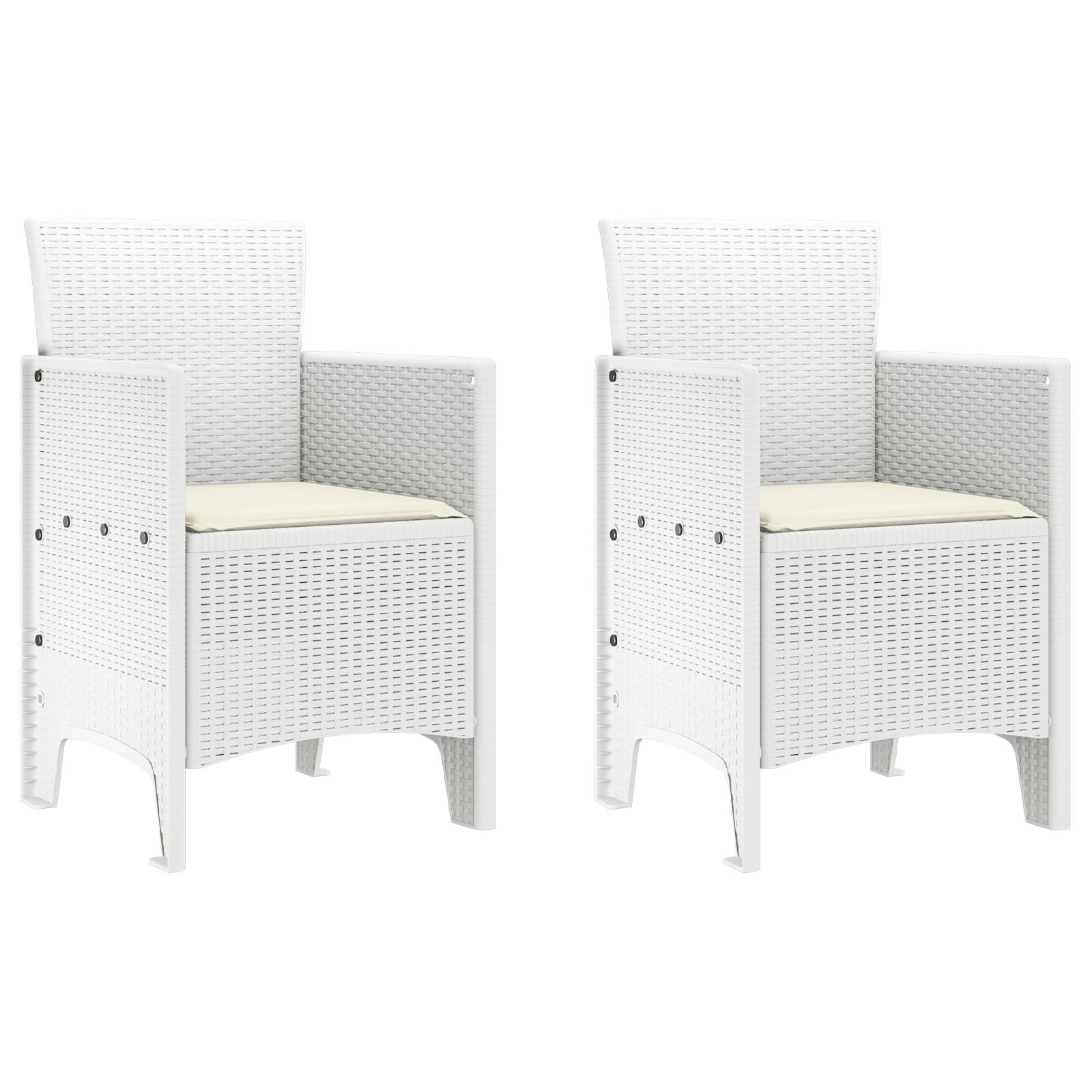 vidaXL Gartenstühle mit Kissen 2 Stk. Weiß Poly Rattan