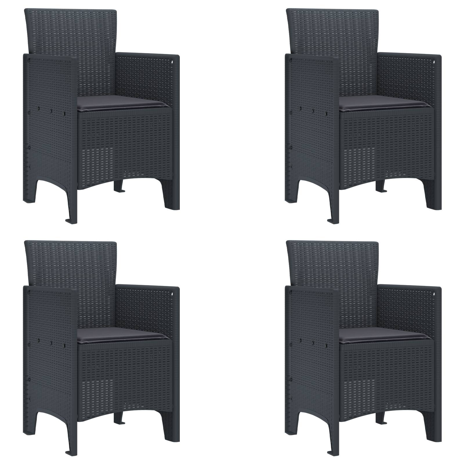 vidaXL Gartenstühle mit Kissen 4 Stk. Anthrazit Poly Rattan