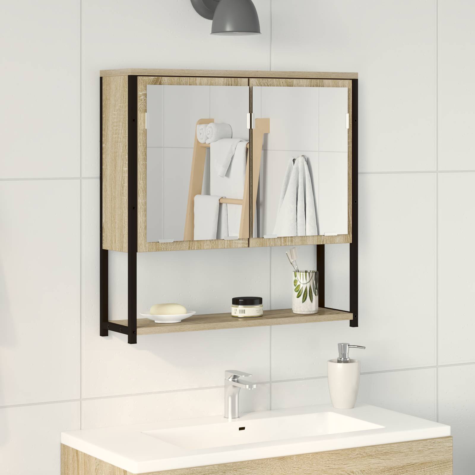vidaXL Spiegelschrank Sonoma Eiche 60x16x60 cm Holzwerkstoff