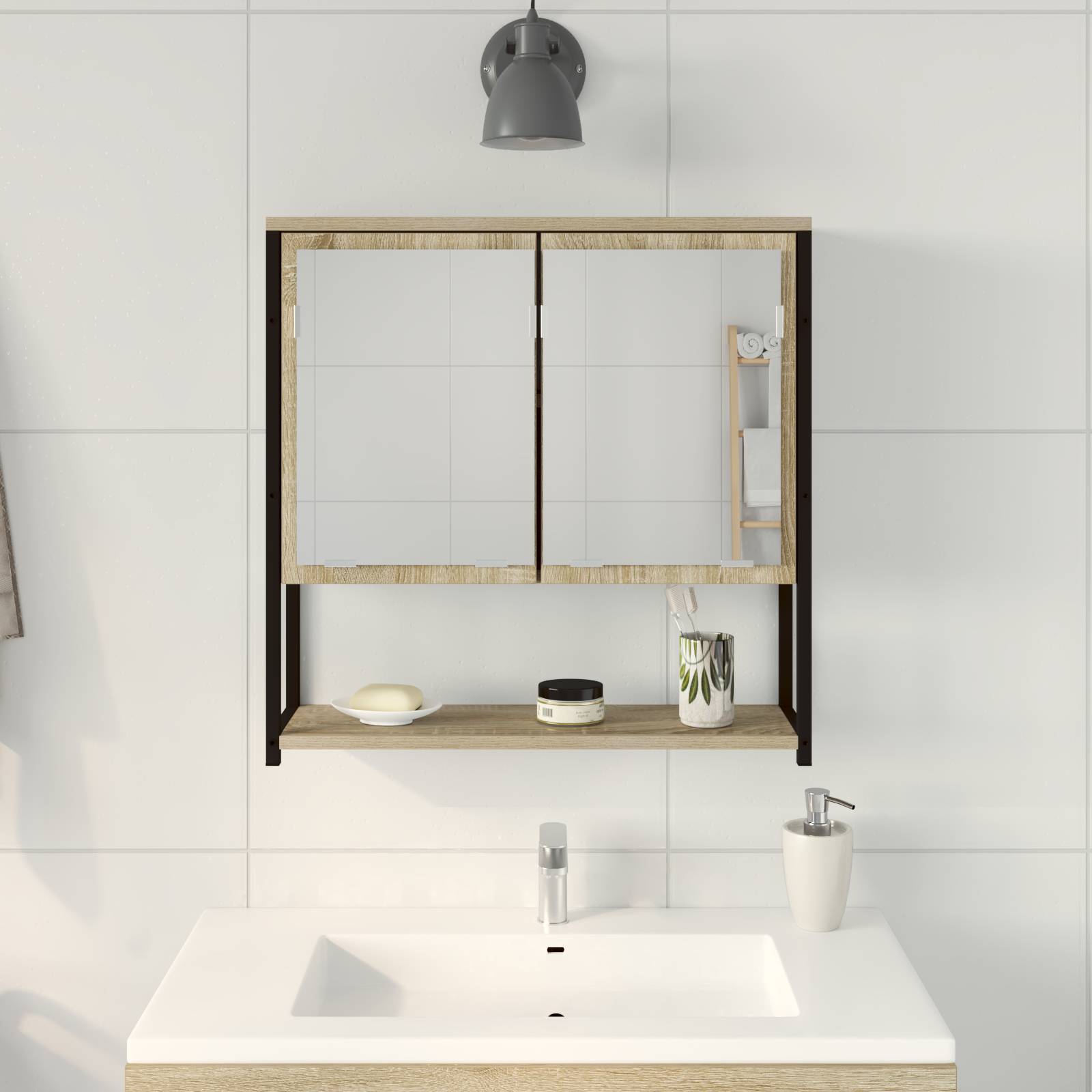 vidaXL Spiegelschrank Sonoma Eiche 60x16x60 cm Holzwerkstoff