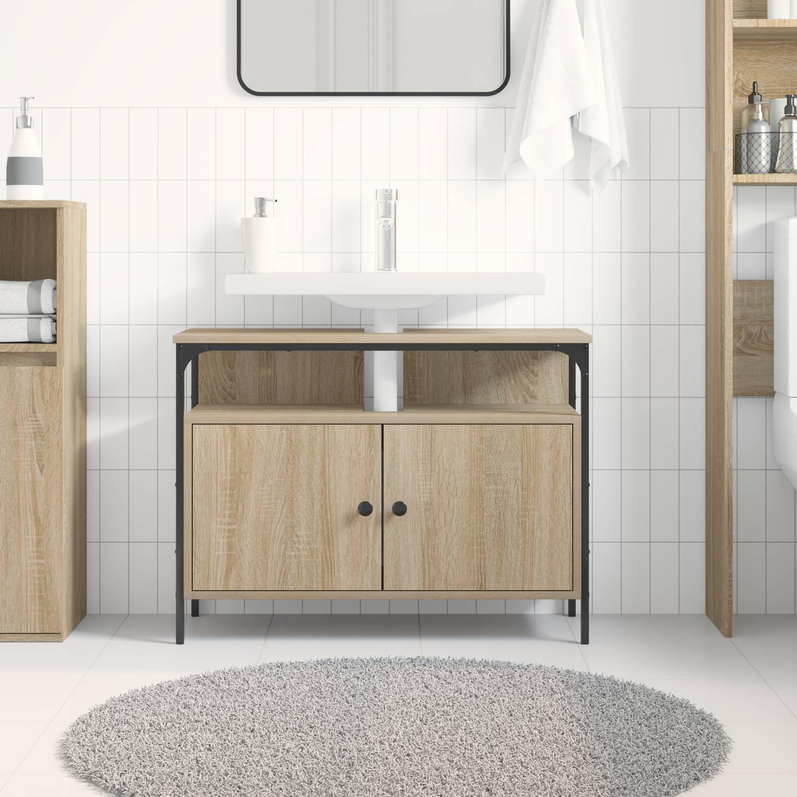 vidaXL Waschbeckenunterschrank Sonoma Eiche 80x30x60 cm Holzwerkstoff