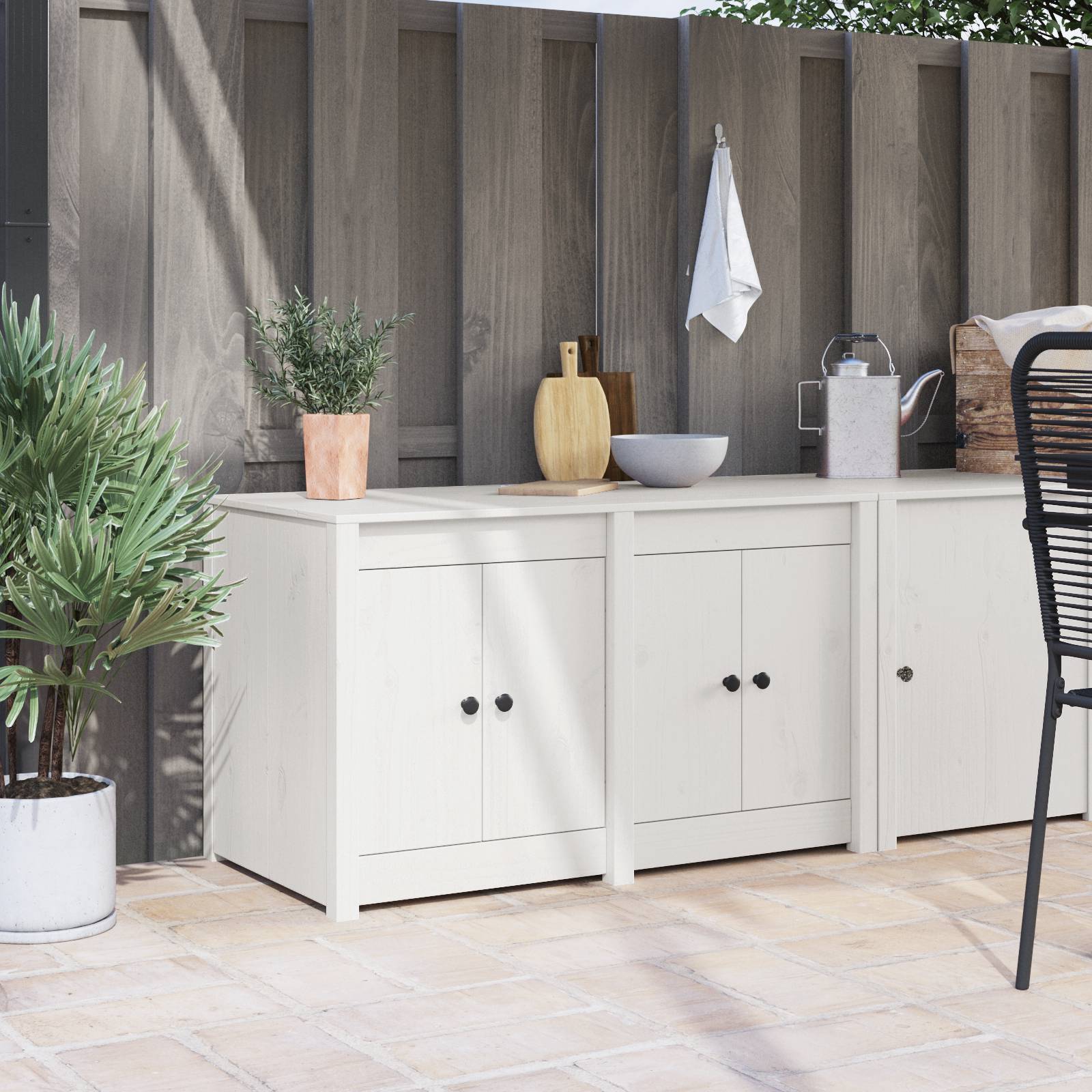 vidaXL Outdoor Küchenunterschrank Weiß 106x55x64 cm Massivholz Kiefer
