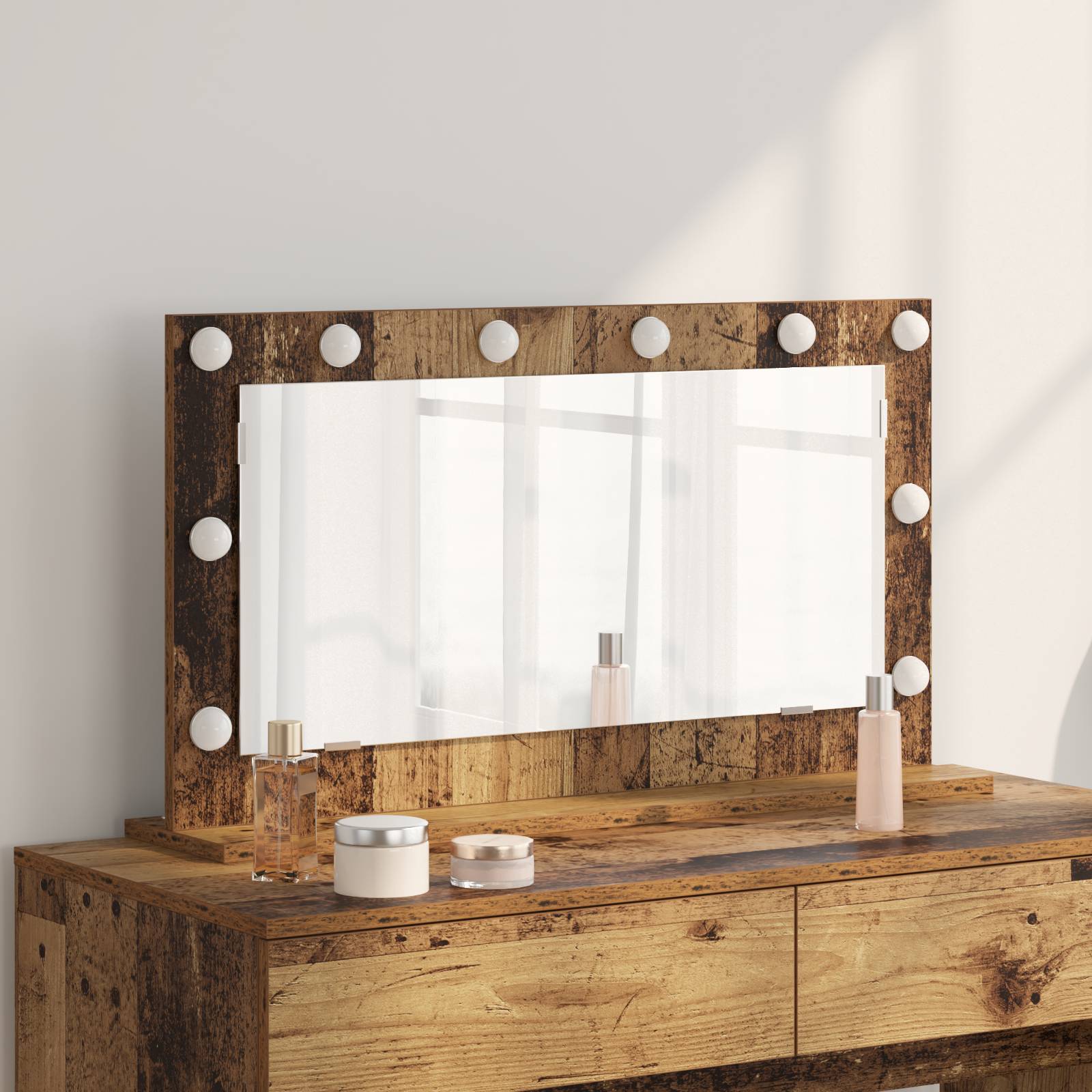 vidaXL Schminkspiegel Alter Holz-Look Holz, Glas 80 x 45 x 18 cm Spiegel