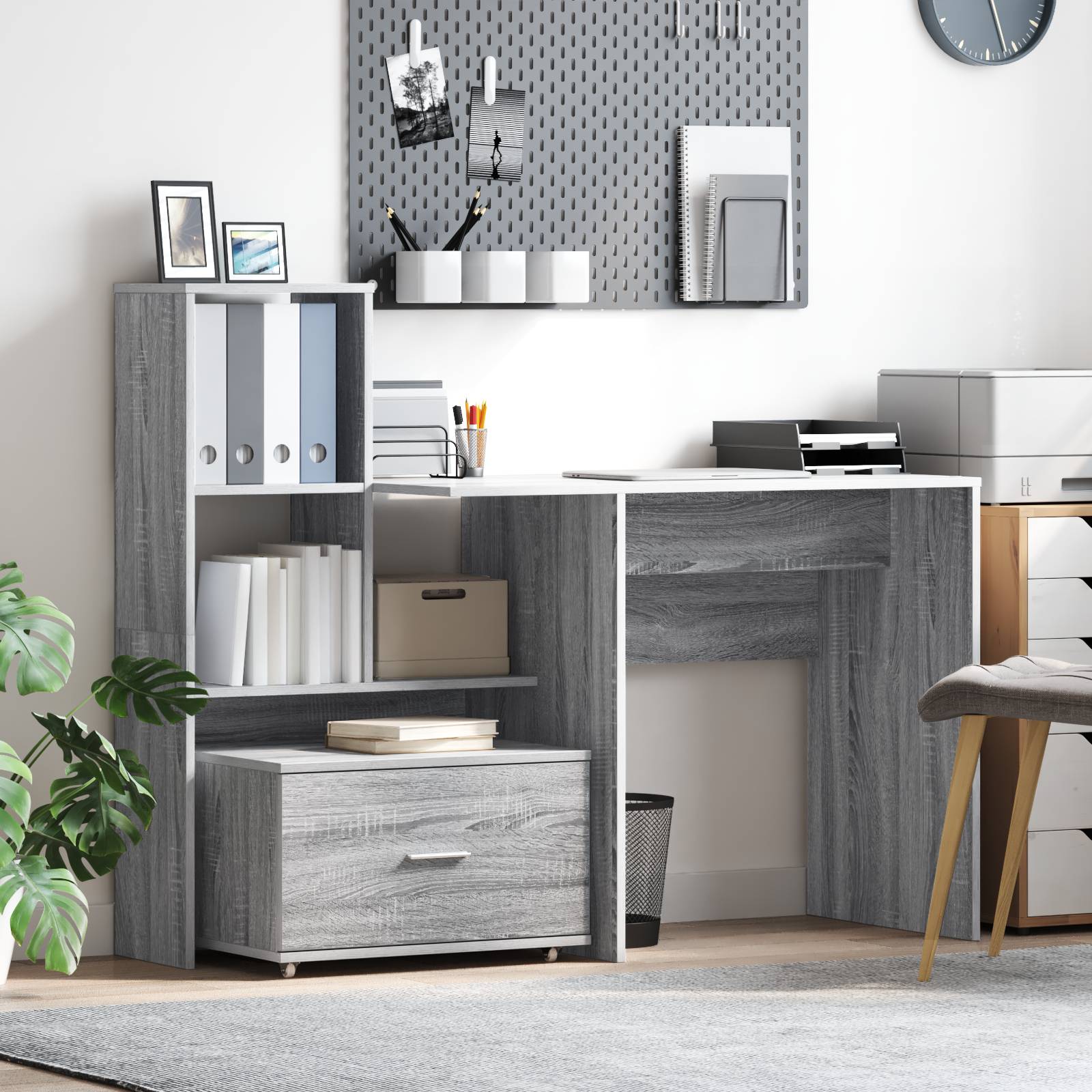 vidaXL Schubladenschrank Grau Sonoma Holzwerkstoff Mittel Rechteckig