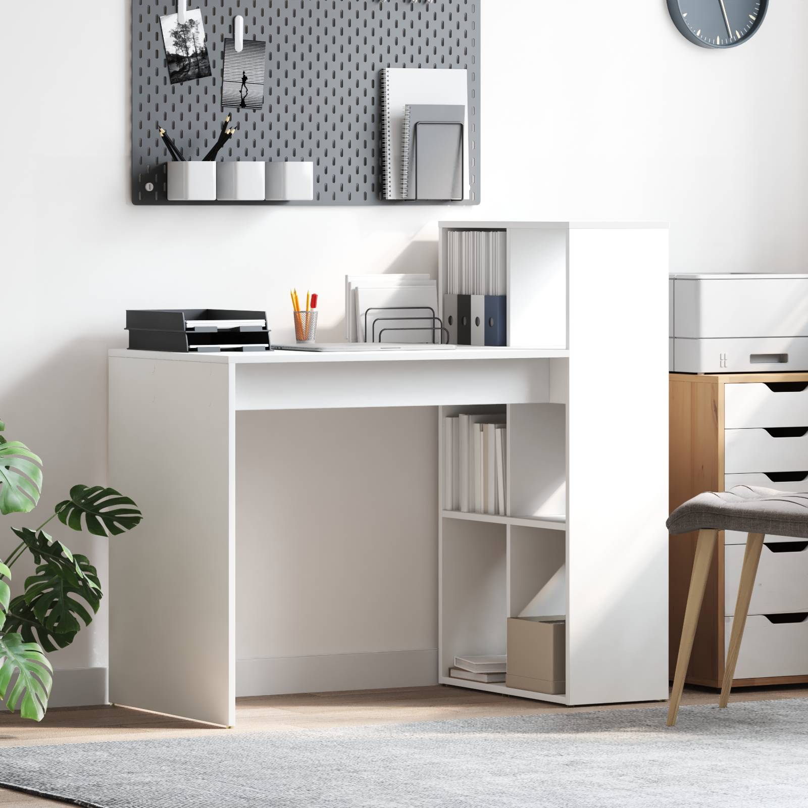 vidaXL Schreibtisch Weiß Holzwerkstoff Mittel Stauraum Schreibtisch