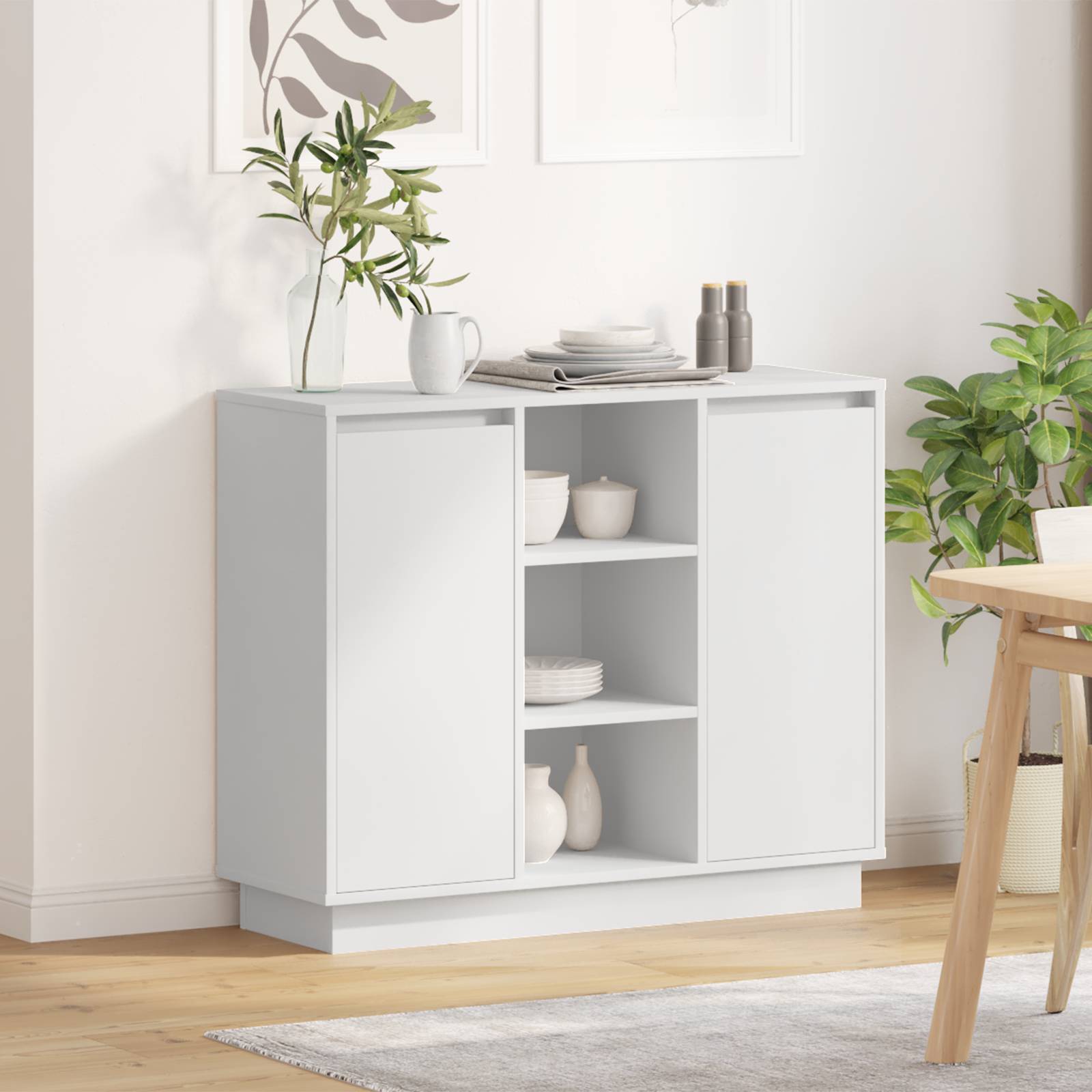 vidaXL Sideboard mit LED Weiß 90x32x75 cm aus Holzwerkstoff