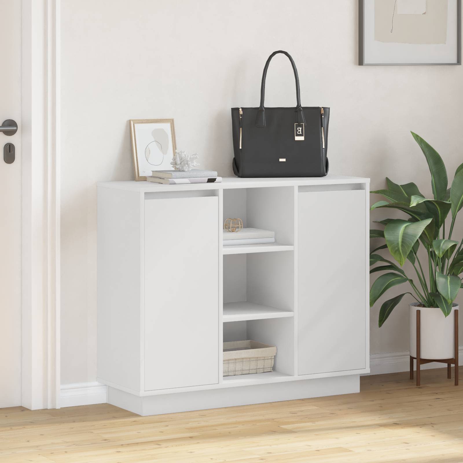 vidaXL Sideboard mit LED Weiß 90x32x75 cm aus Holzwerkstoff
