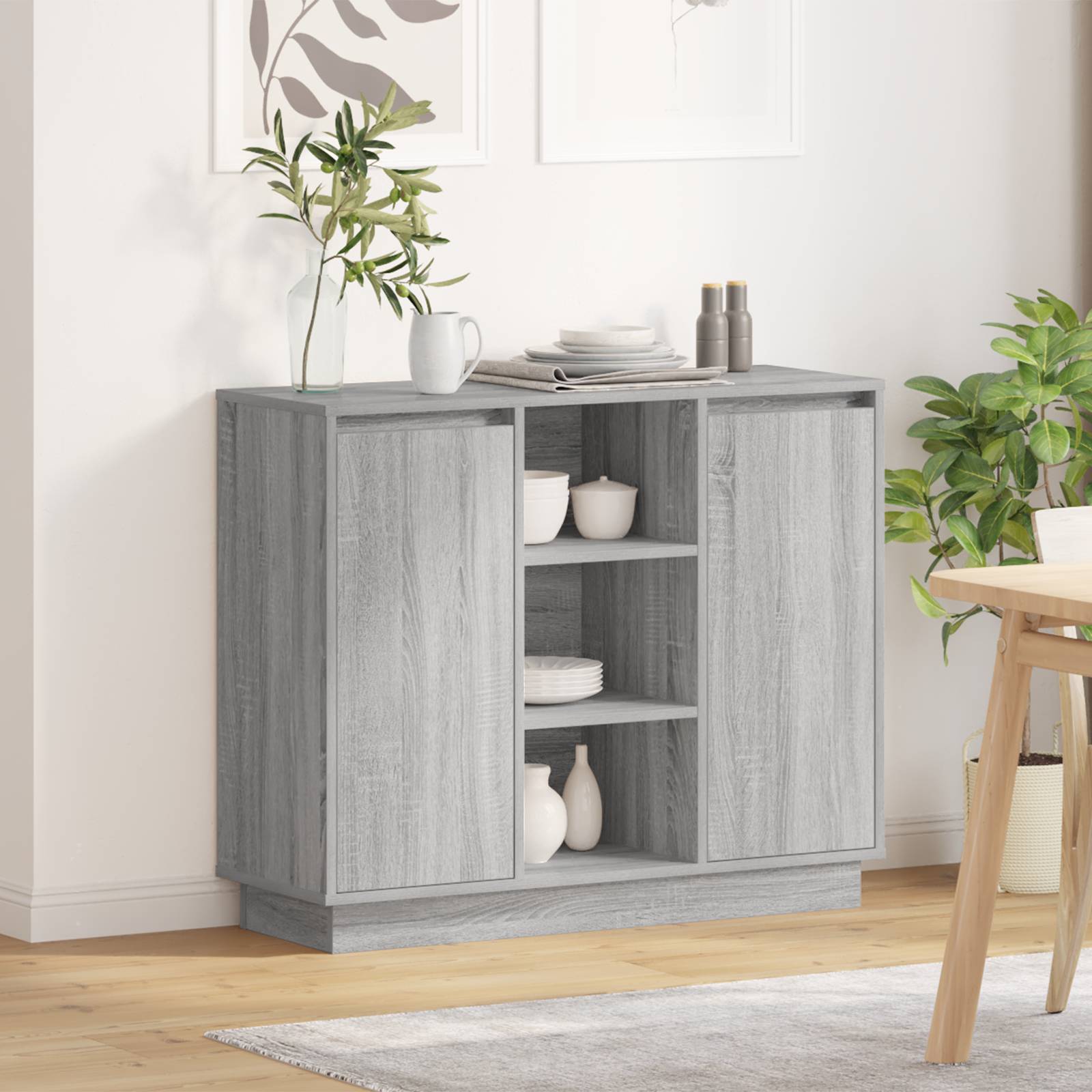 vidaXL Sideboard mit LED Grau Sonoma 90x32x75 cm Holzwerkstoff
