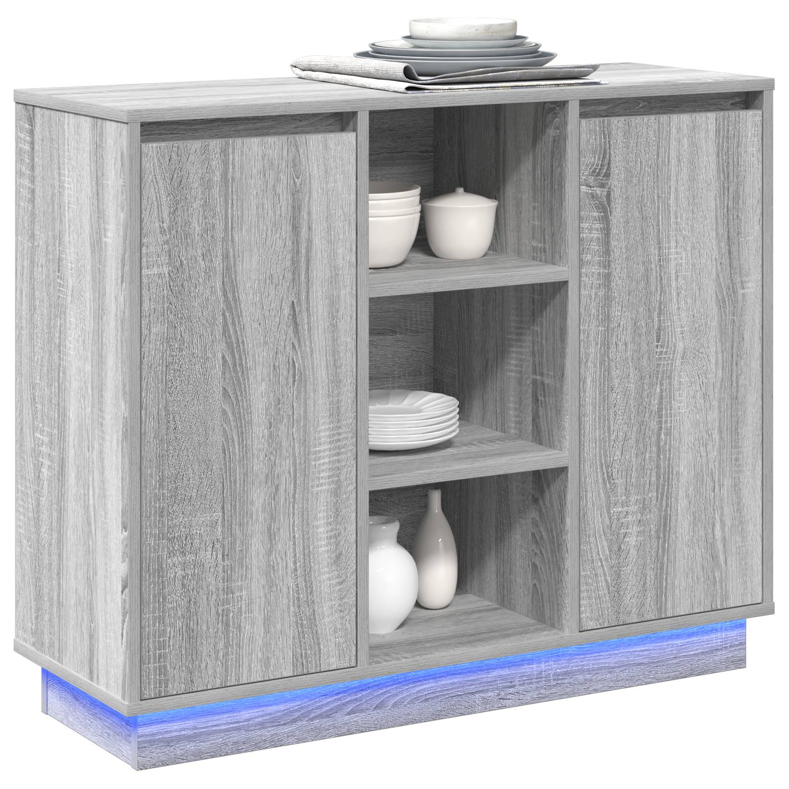 vidaXL Sideboard mit LED Grau Sonoma 90x32x75 cm Holzwerkstoff