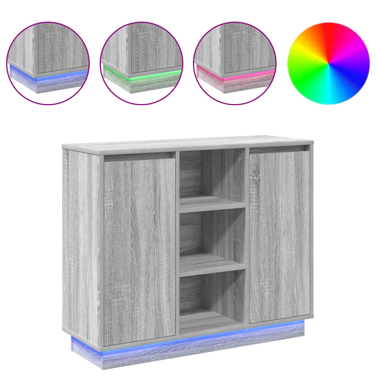 vidaXL Sideboard mit LED Grau Sonoma 90x32x75 cm Holzwerkstoff