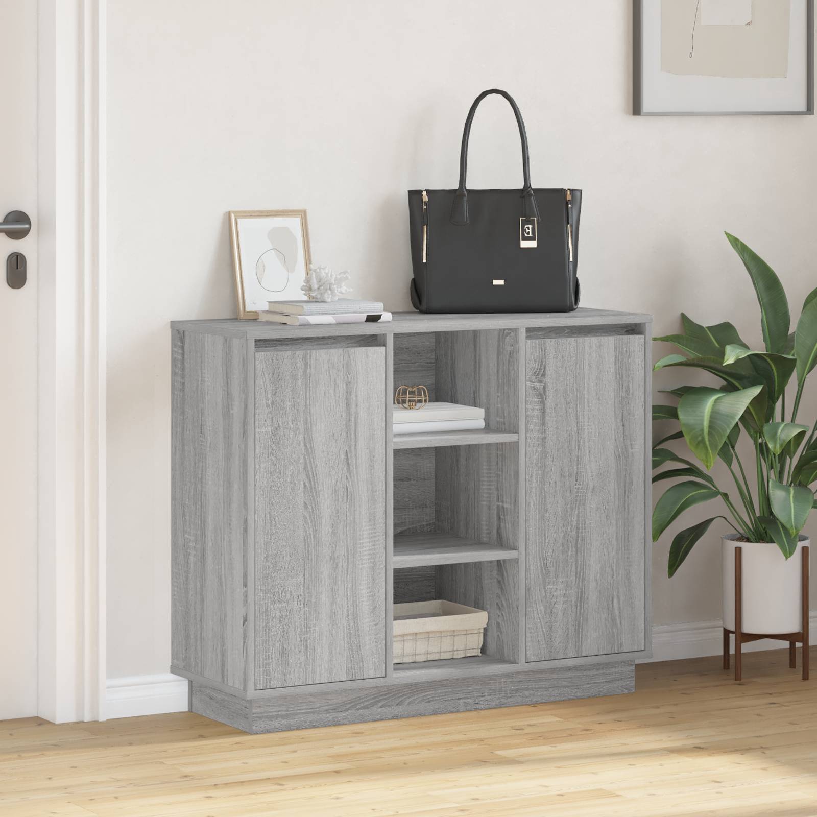 vidaXL Sideboard mit LED Grau Sonoma 90x32x75 cm Holzwerkstoff
