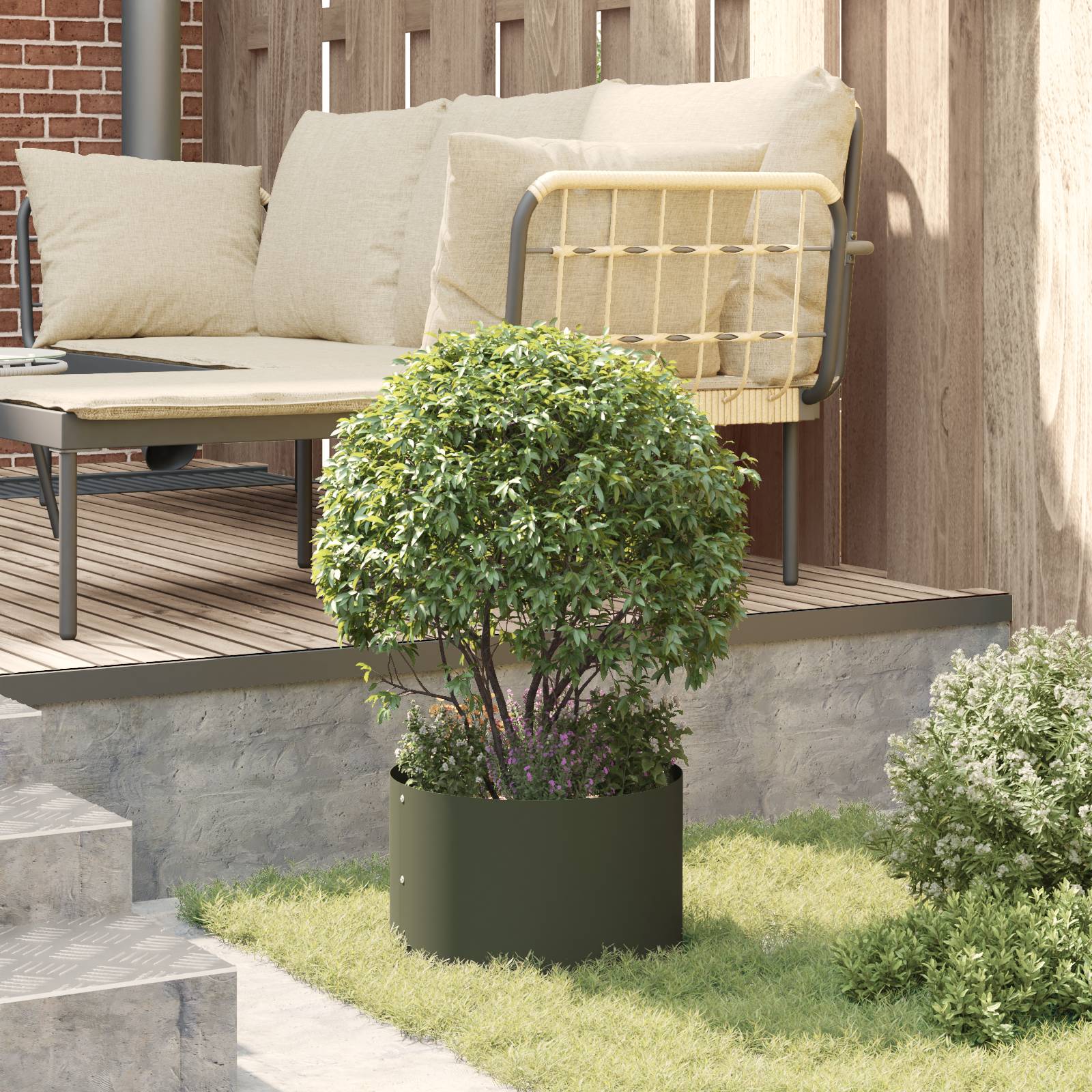 vidaXL Olivgrüner Metalltopf Olivgrün Metall Mittel Pflanzer