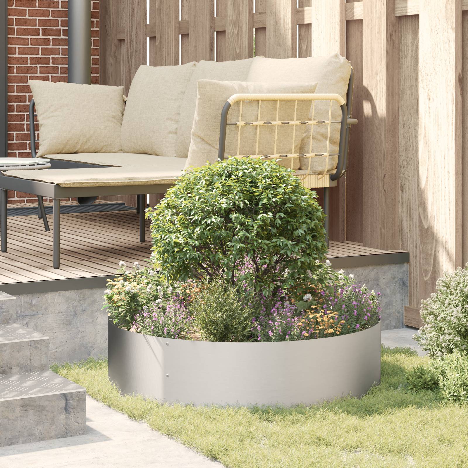 vidaXL Edelstahl Topf Edelstahl Groß Edelstahl Pflanzer Rund Modern