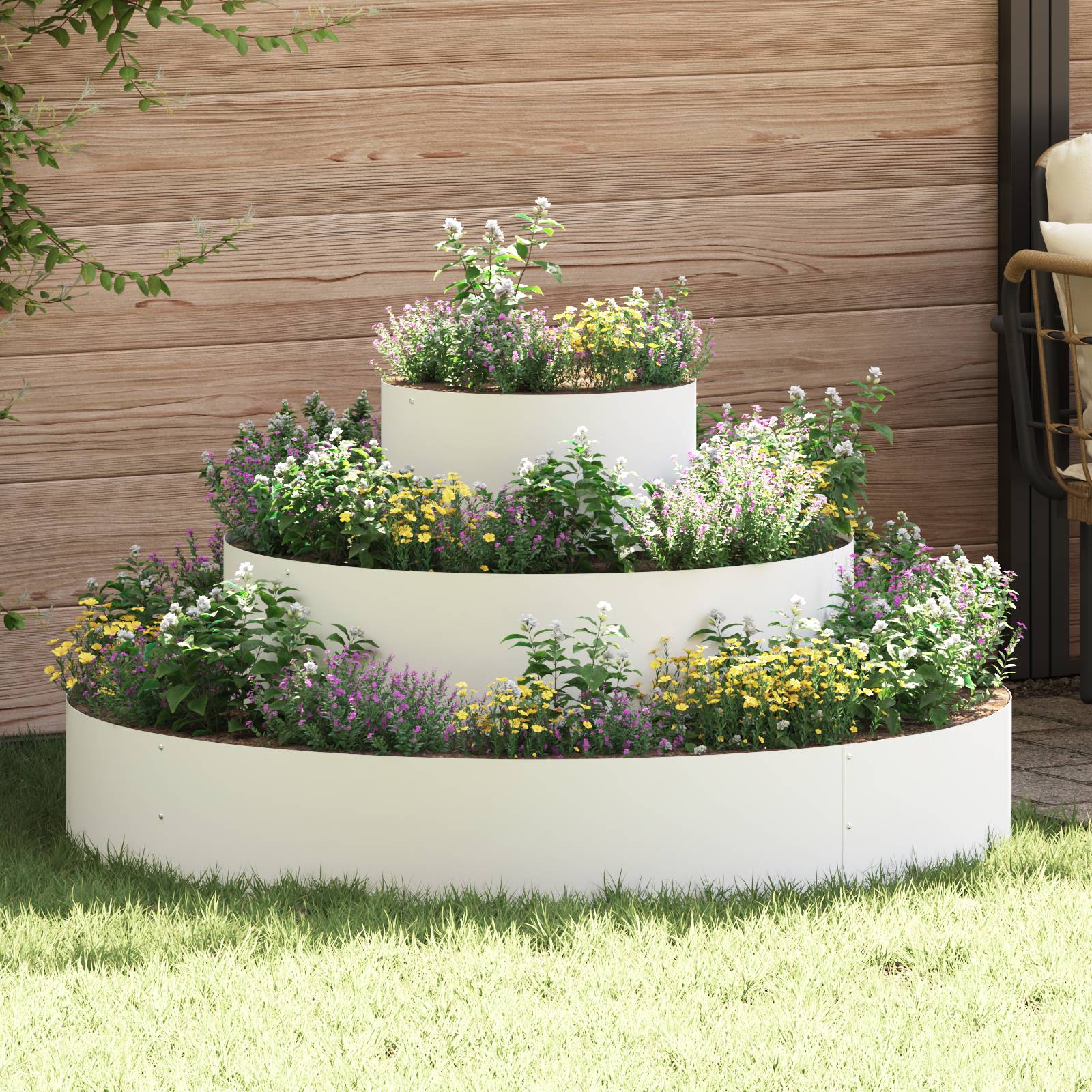 vidaXL Metallpflanzgefäß Stahl/weiß Pulverbeschichteter Stahl Groß