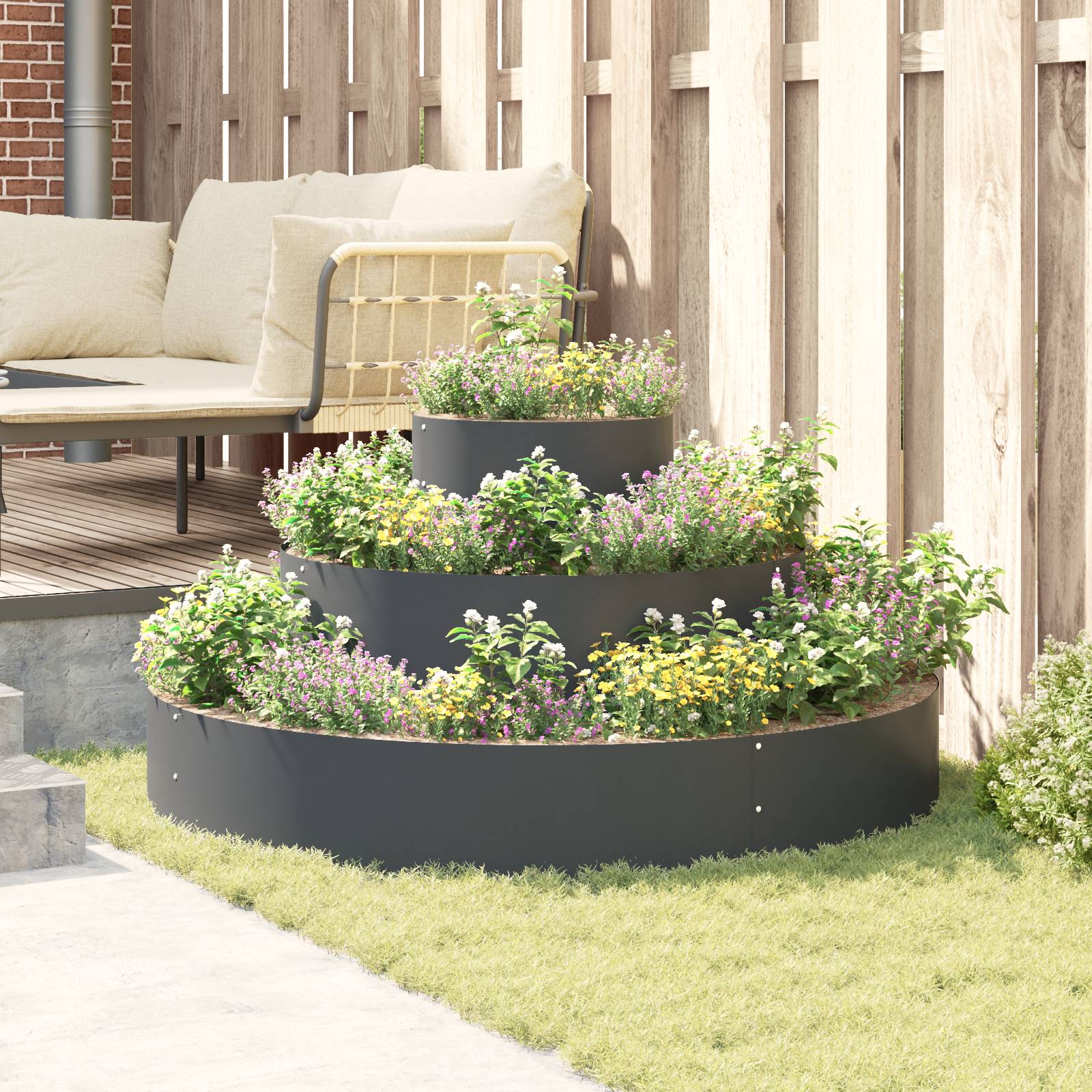 vidaXL Metallpflanzkübel Stahl Ø 120 cm Dekorative Einsätze