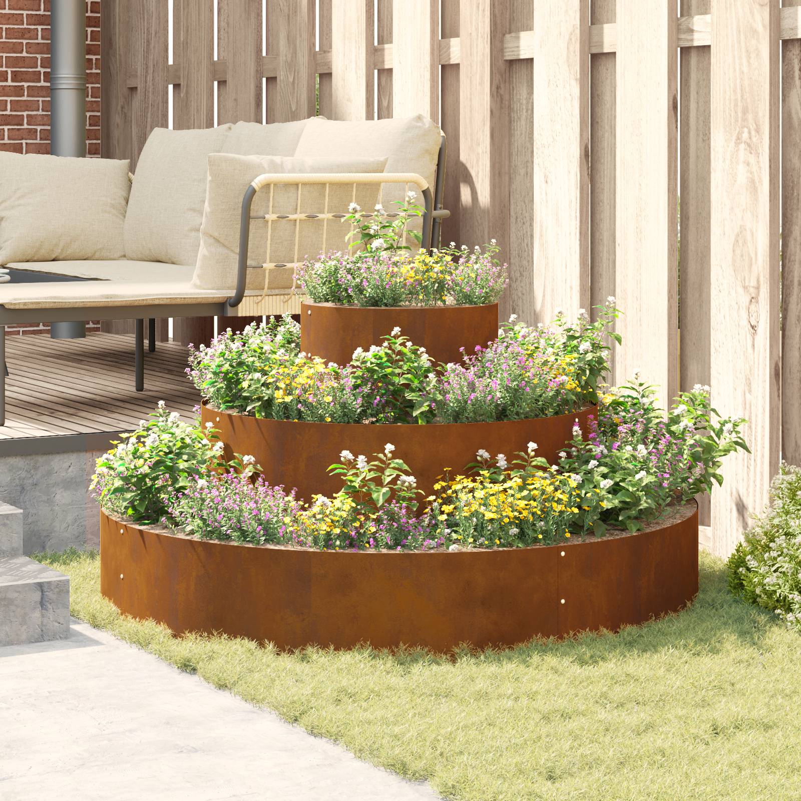 vidaXL Metallpflanzer Wetterfester Stahl Ø 120 cm Dekorative Einlagen