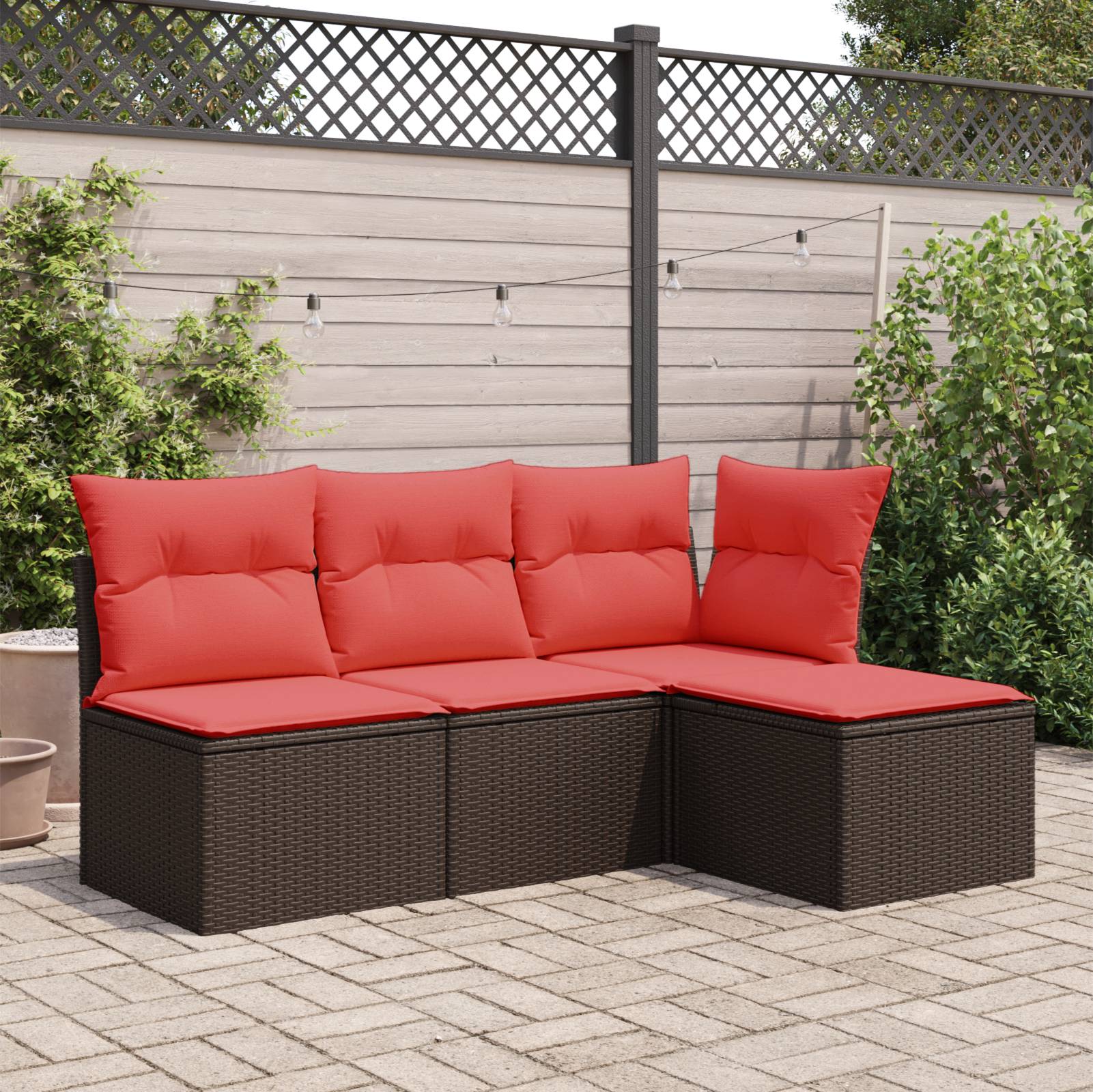 vidaXL Gartenhocker mit Kissen Braun 55x55x37 cm Poly Rattan