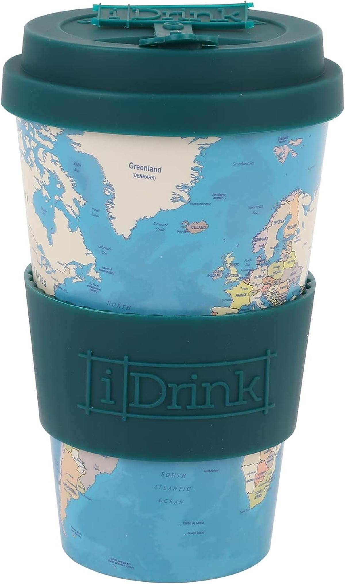 IDRINK®- RPET-Kaffeebecher mit Silikonverschluss 435 ml Becher blaue Karte