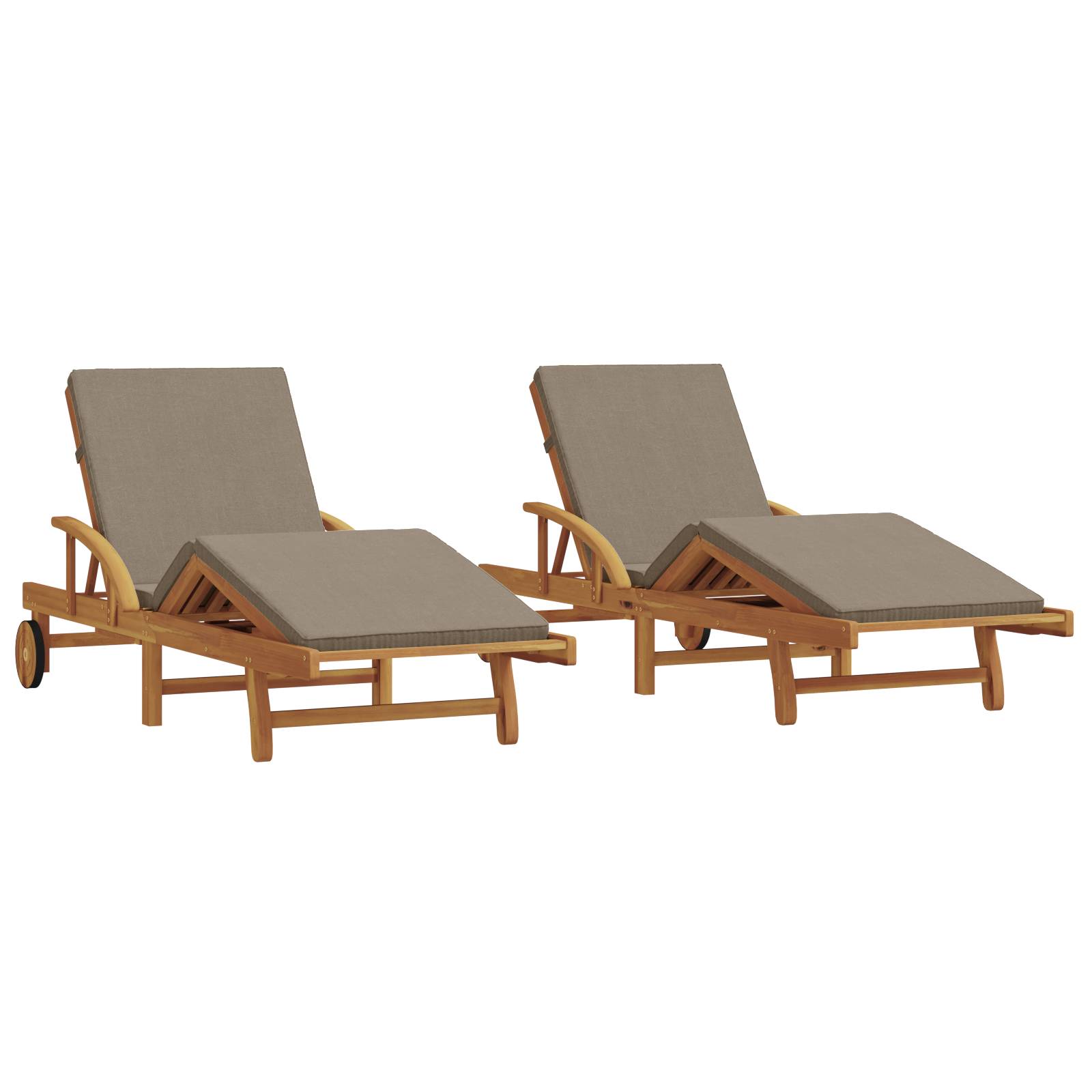 vidaXL Sonnenliegen 2 Stück mit Kissen und Rädern Taupe Akazienholz