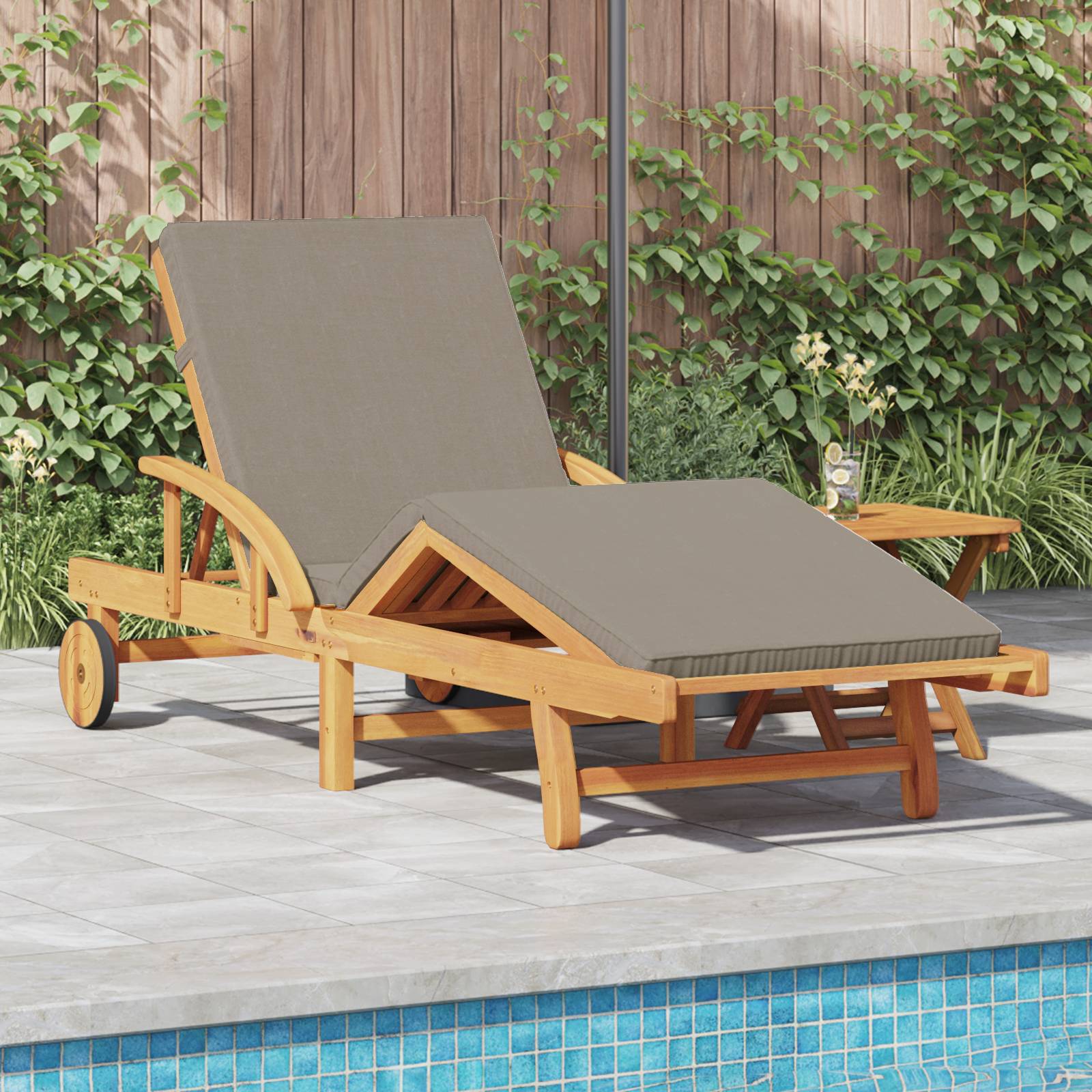 vidaXL Sonnenliege mit Kissen und Tisch Taupe Massivholz Akazie