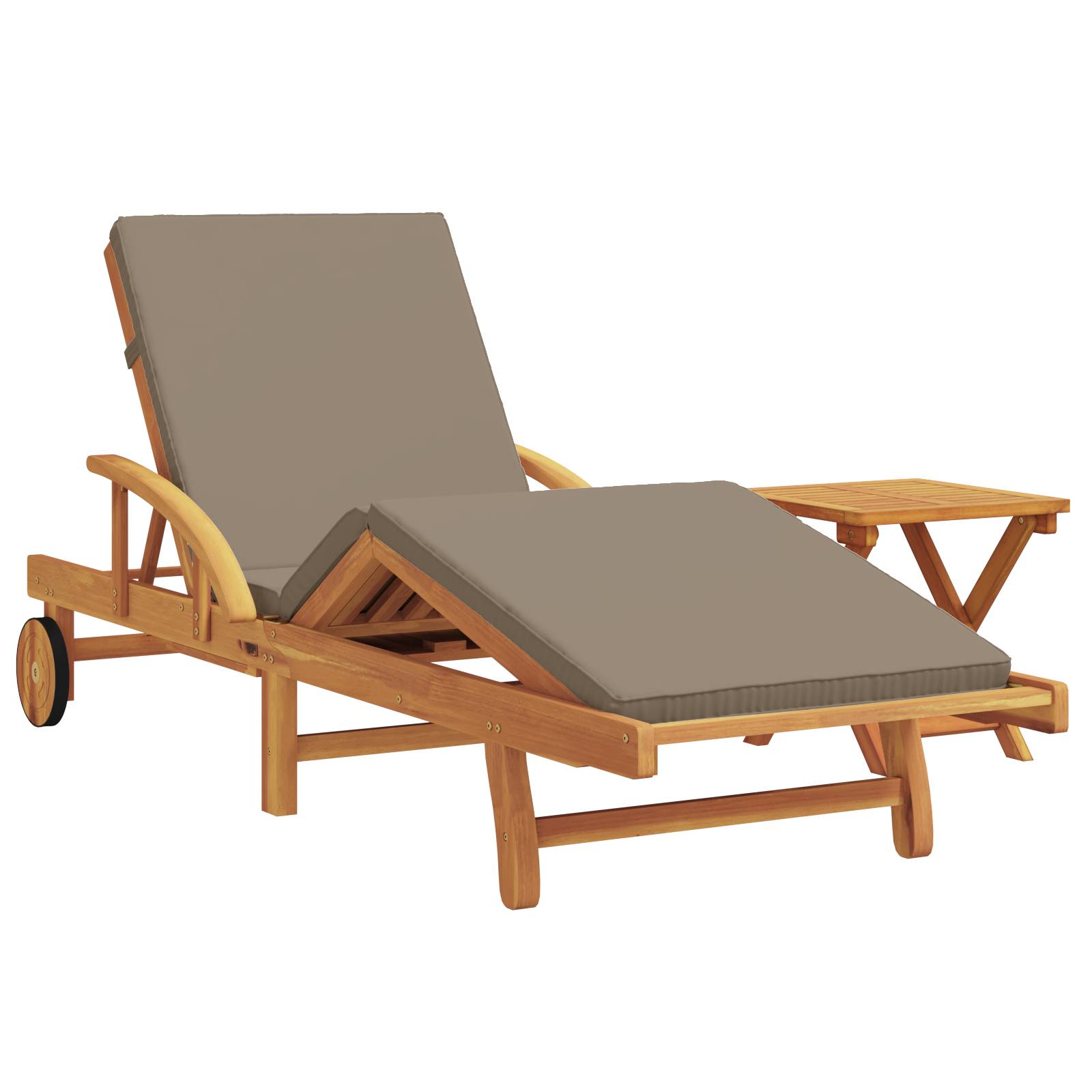 vidaXL Sonnenliege mit Kissen und Tisch Taupe Massivholz Akazie