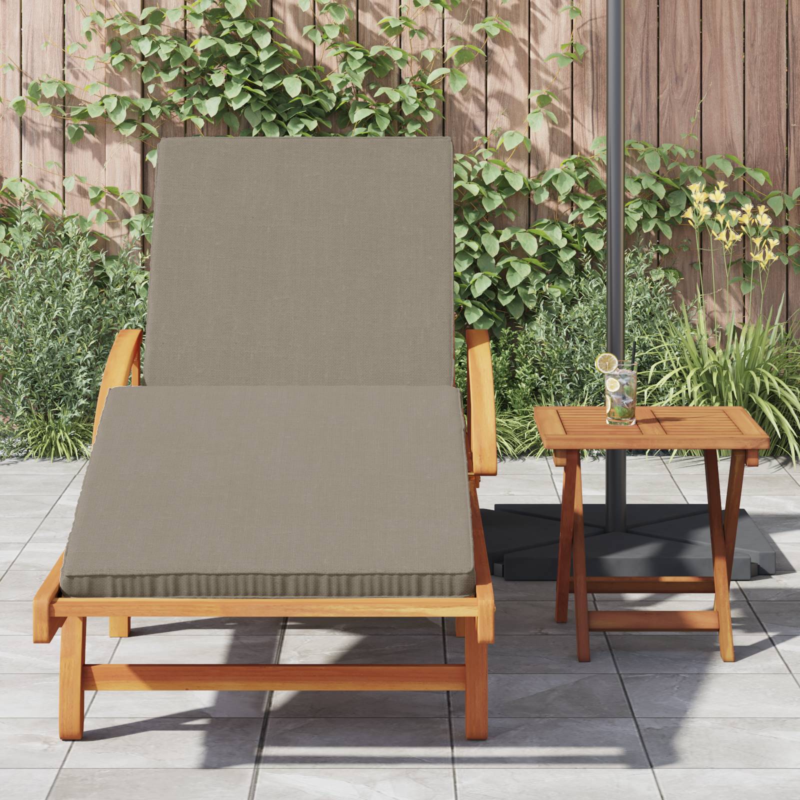 vidaXL Sonnenliege mit Kissen und Tisch Taupe Massivholz Akazie