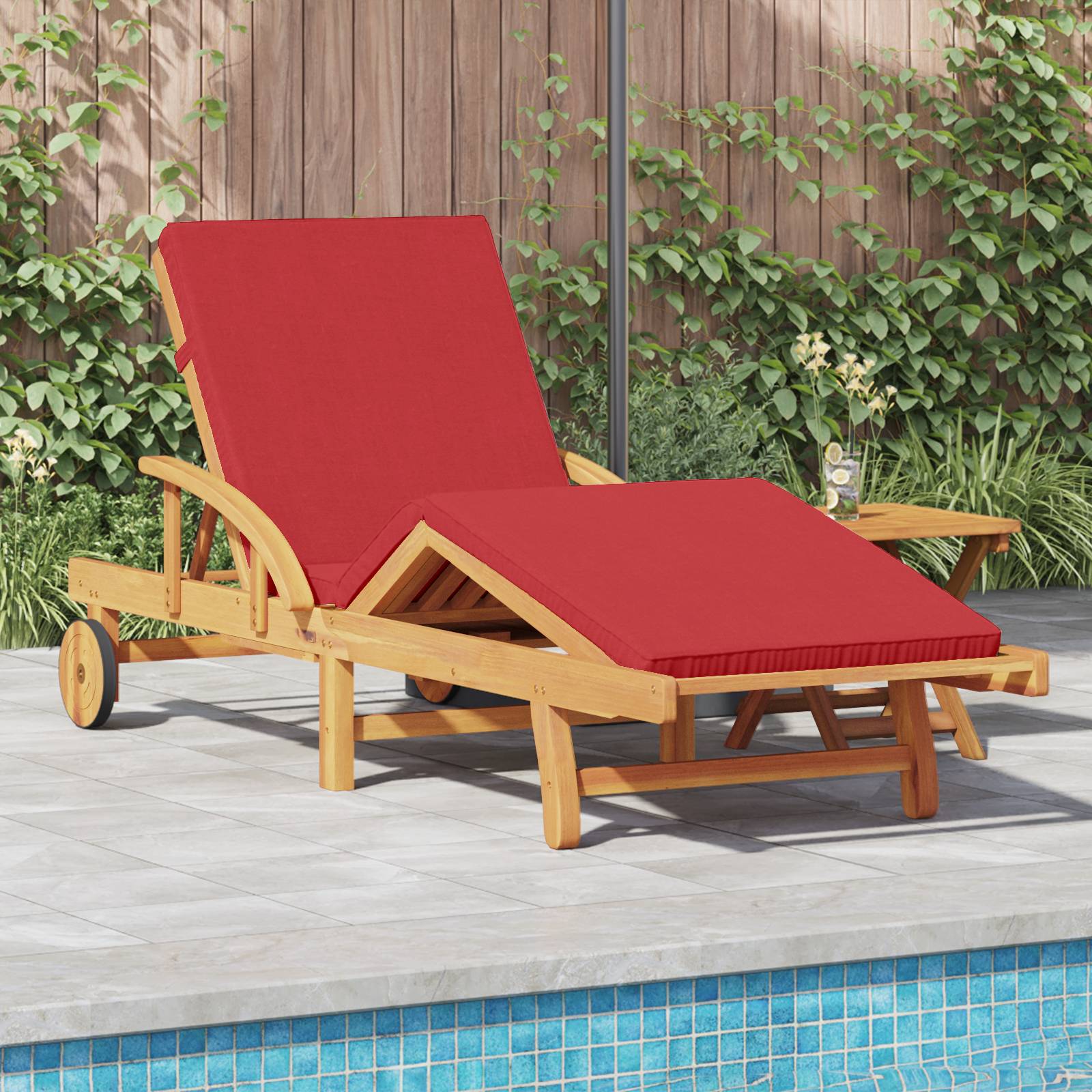 vidaXL Sonnenliege mit Kissen und Tisch aus rotem Akazienholz