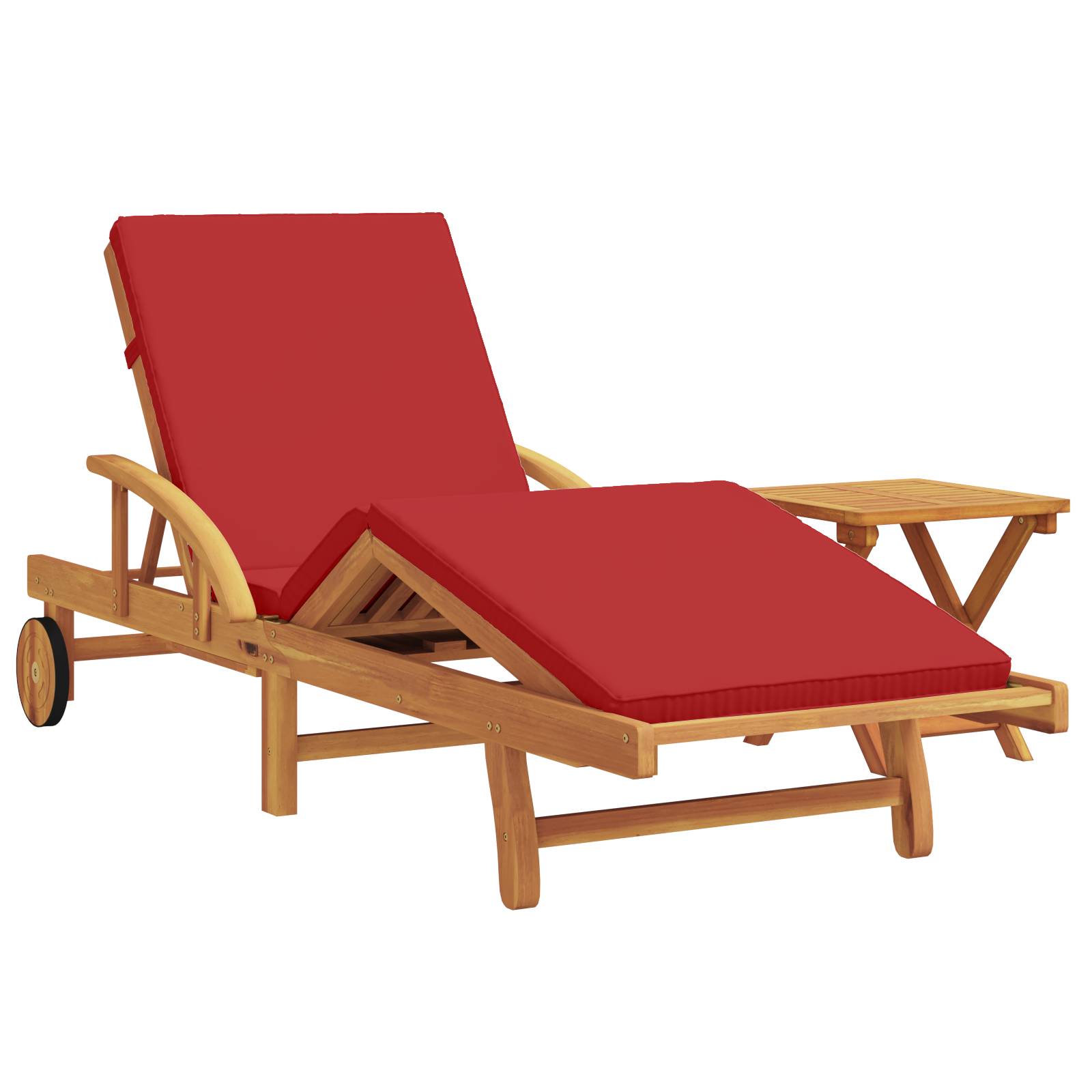 vidaXL Sonnenliege mit Kissen und Tisch aus rotem Akazienholz