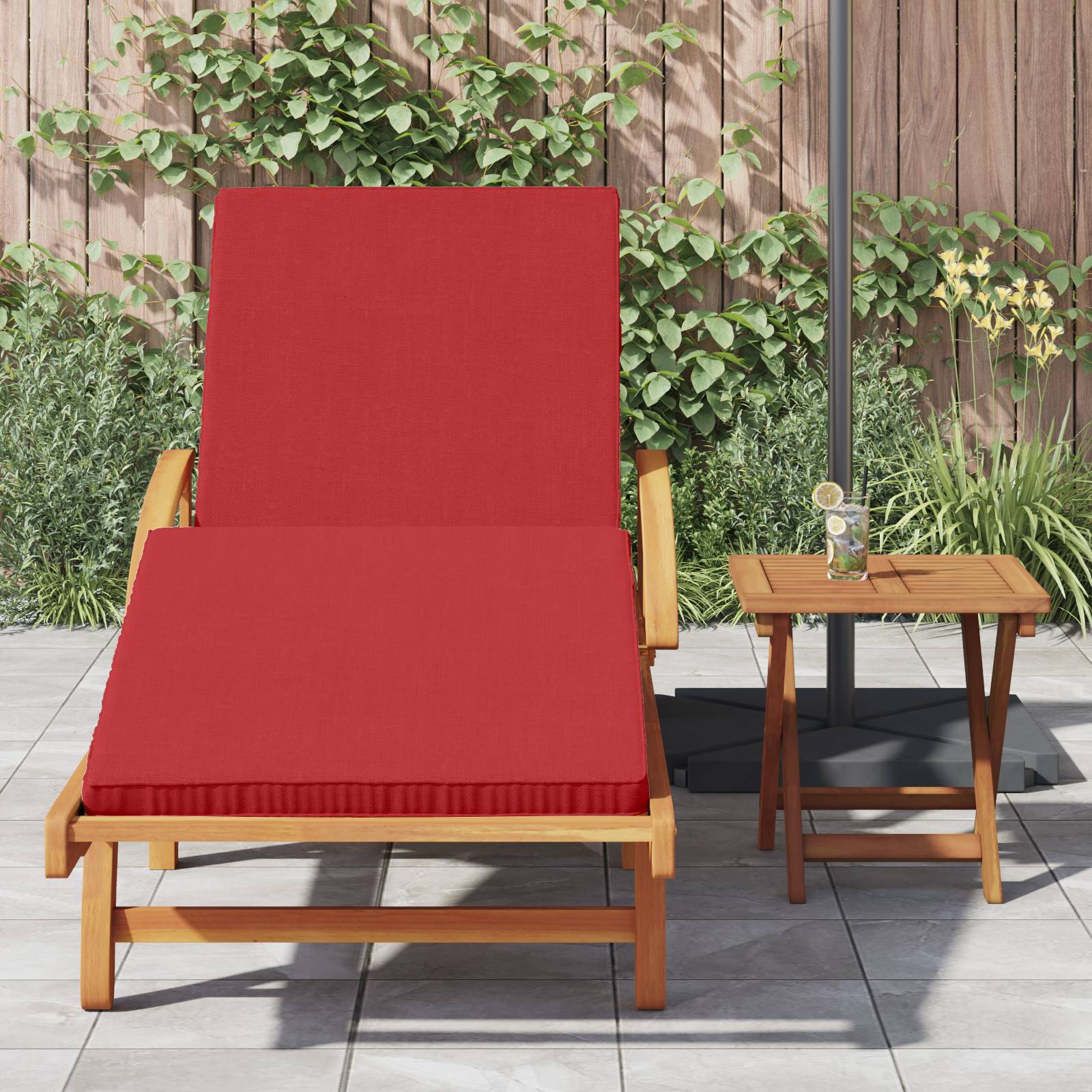 vidaXL Sonnenliege mit Kissen und Tisch aus rotem Akazienholz