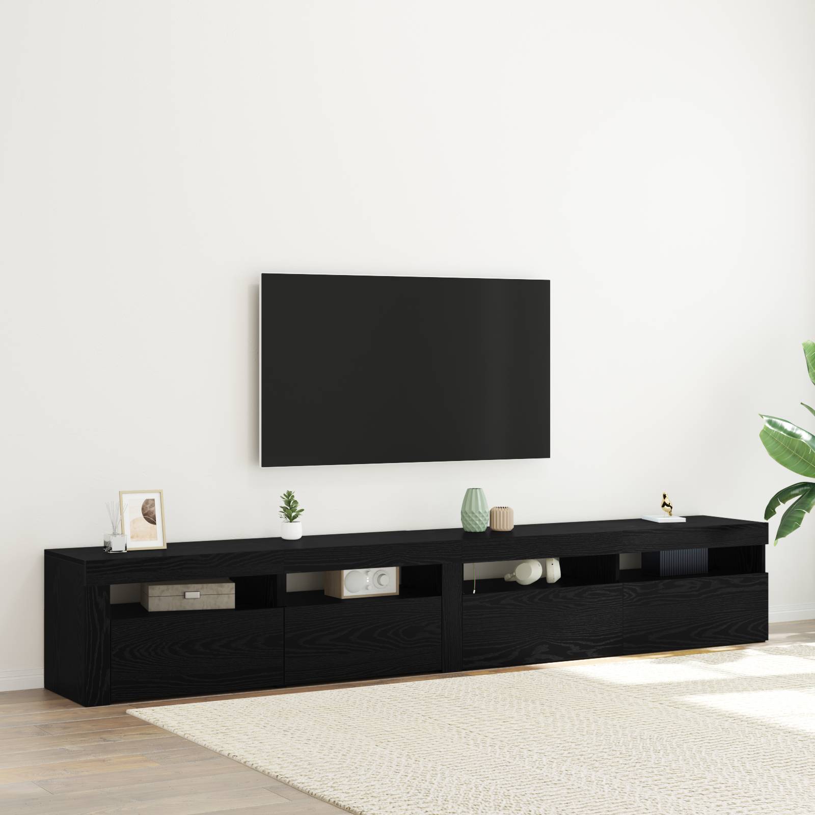 vidaXL TV-Schränke 2 Stk. mit LED-Leuchten Schwarz Eiche Holzwerkstoff
