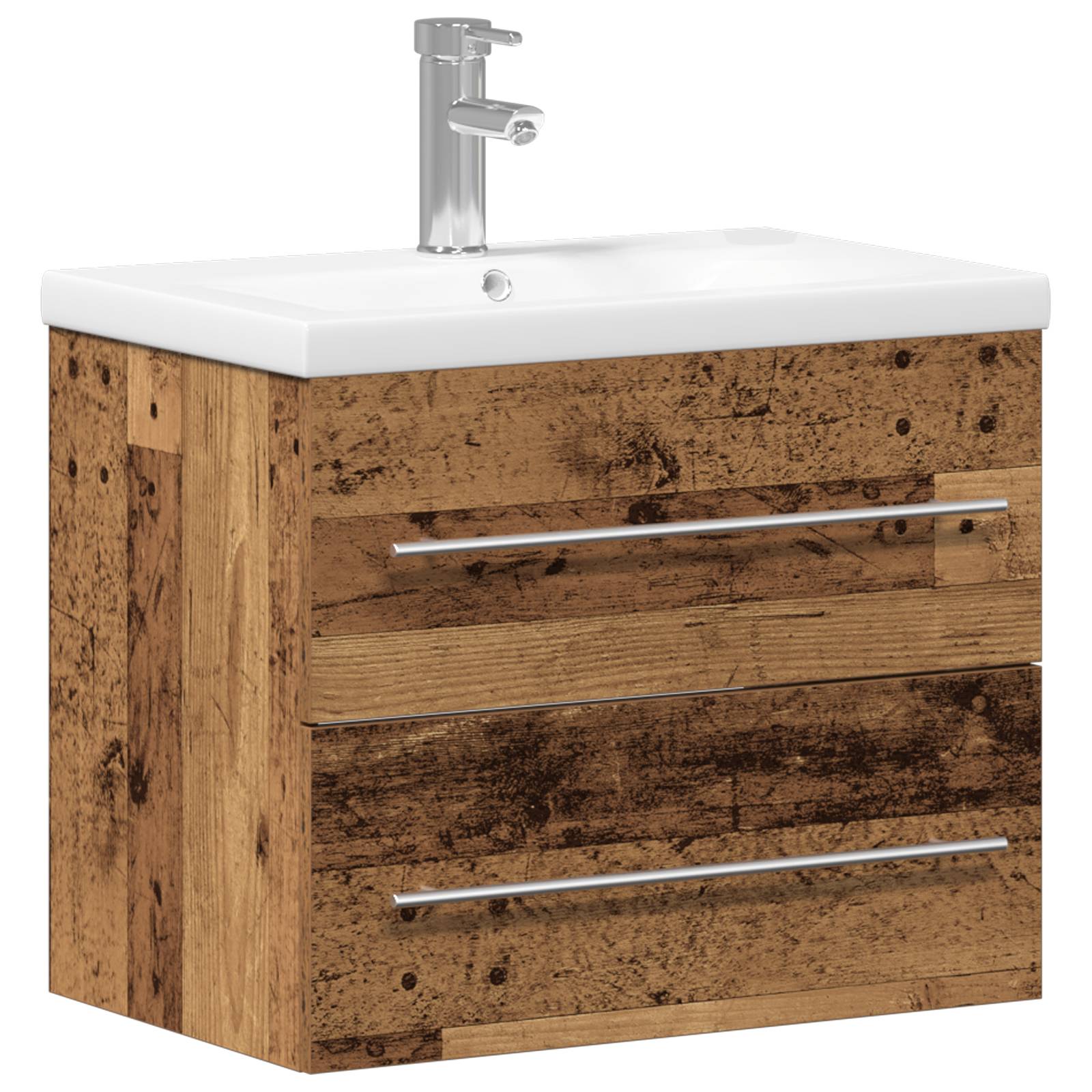 vidaXL Waschbeckenschrank mit Einbaubecken Altholz Holzwerkstoff