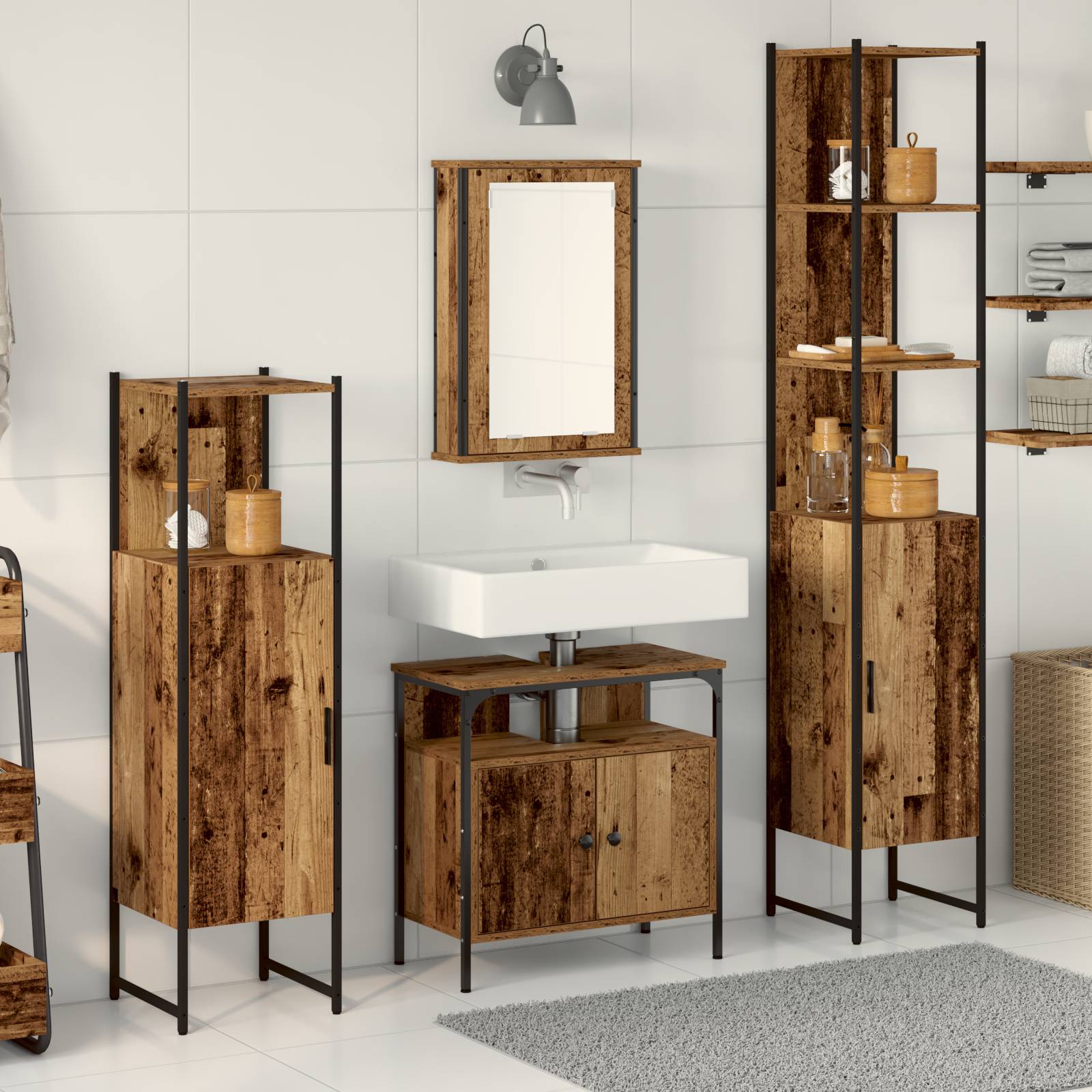 vidaXL 4-teiliges Badezimmermöbel-Set aus altem Holz