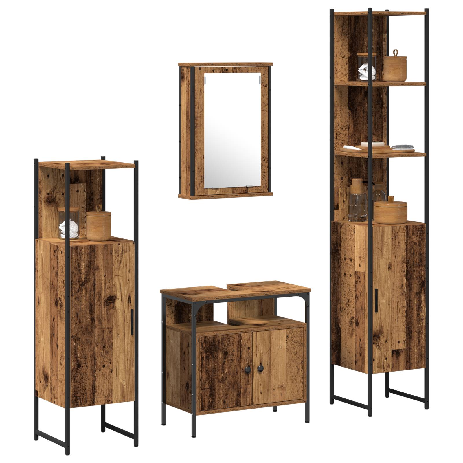 vidaXL 4-teiliges Badezimmermöbel-Set aus altem Holz