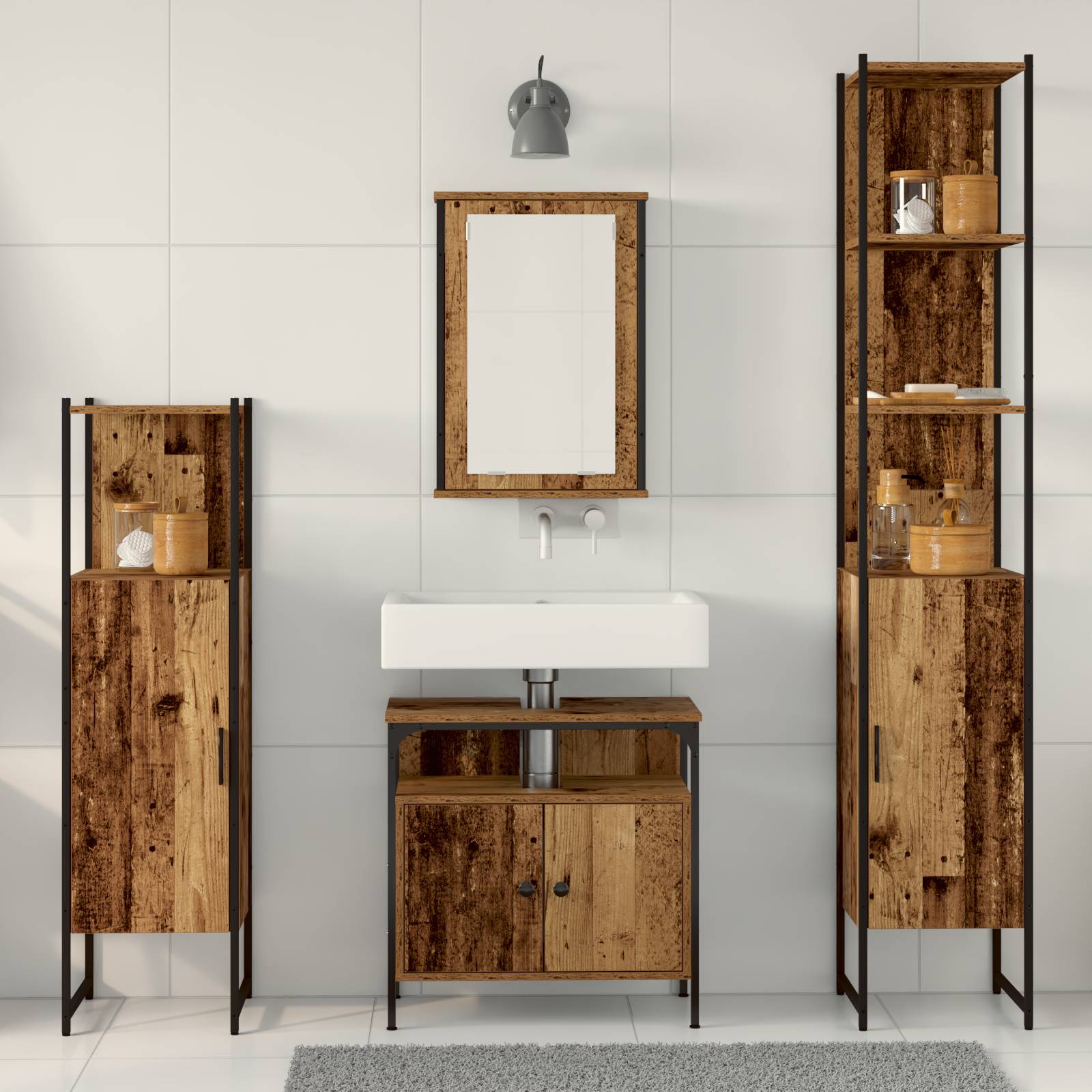 vidaXL 4-teiliges Badezimmermöbel-Set aus altem Holz
