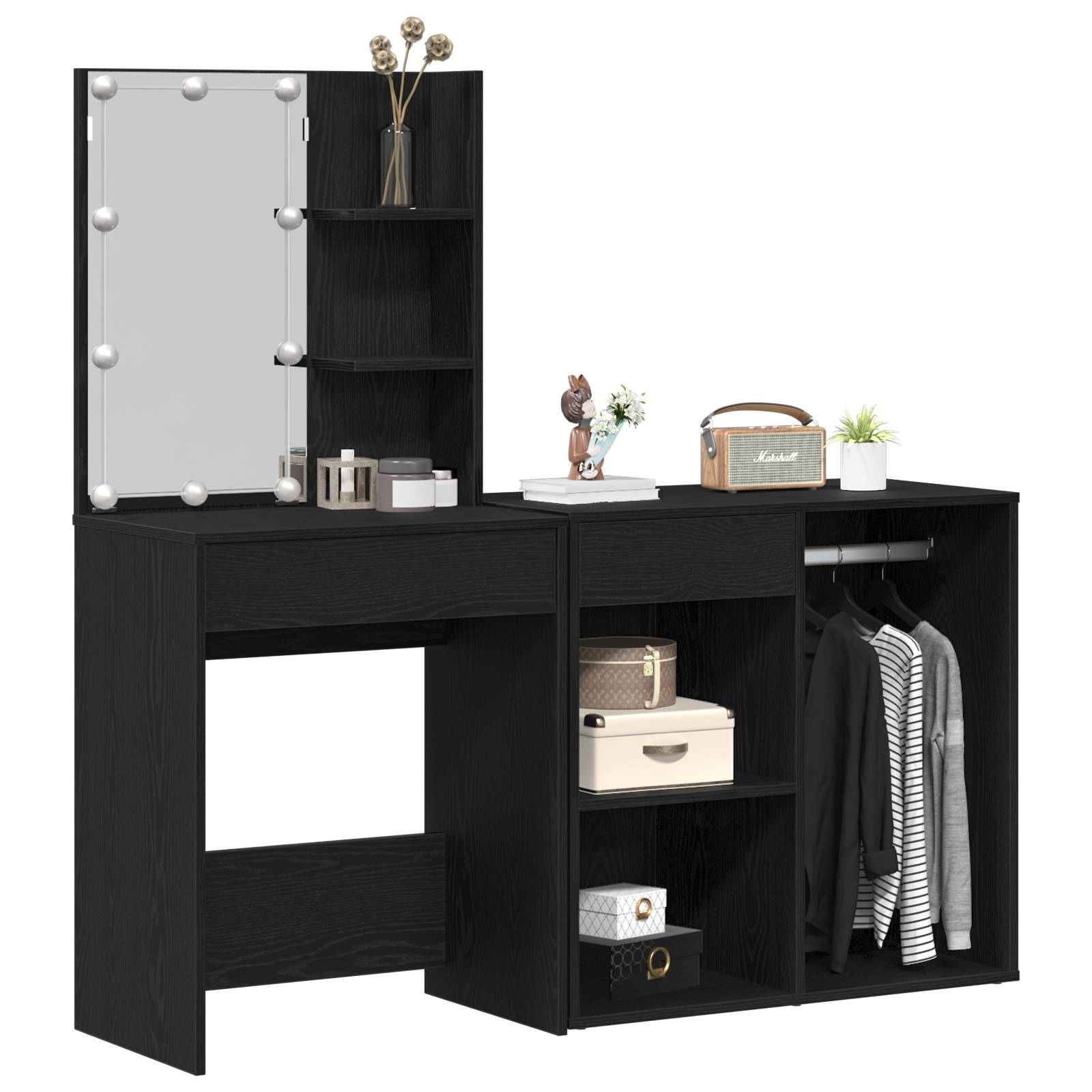 vidaXL Schminktisch mit LED & Schrank Schwarz-Eiche Holzwerkstoff