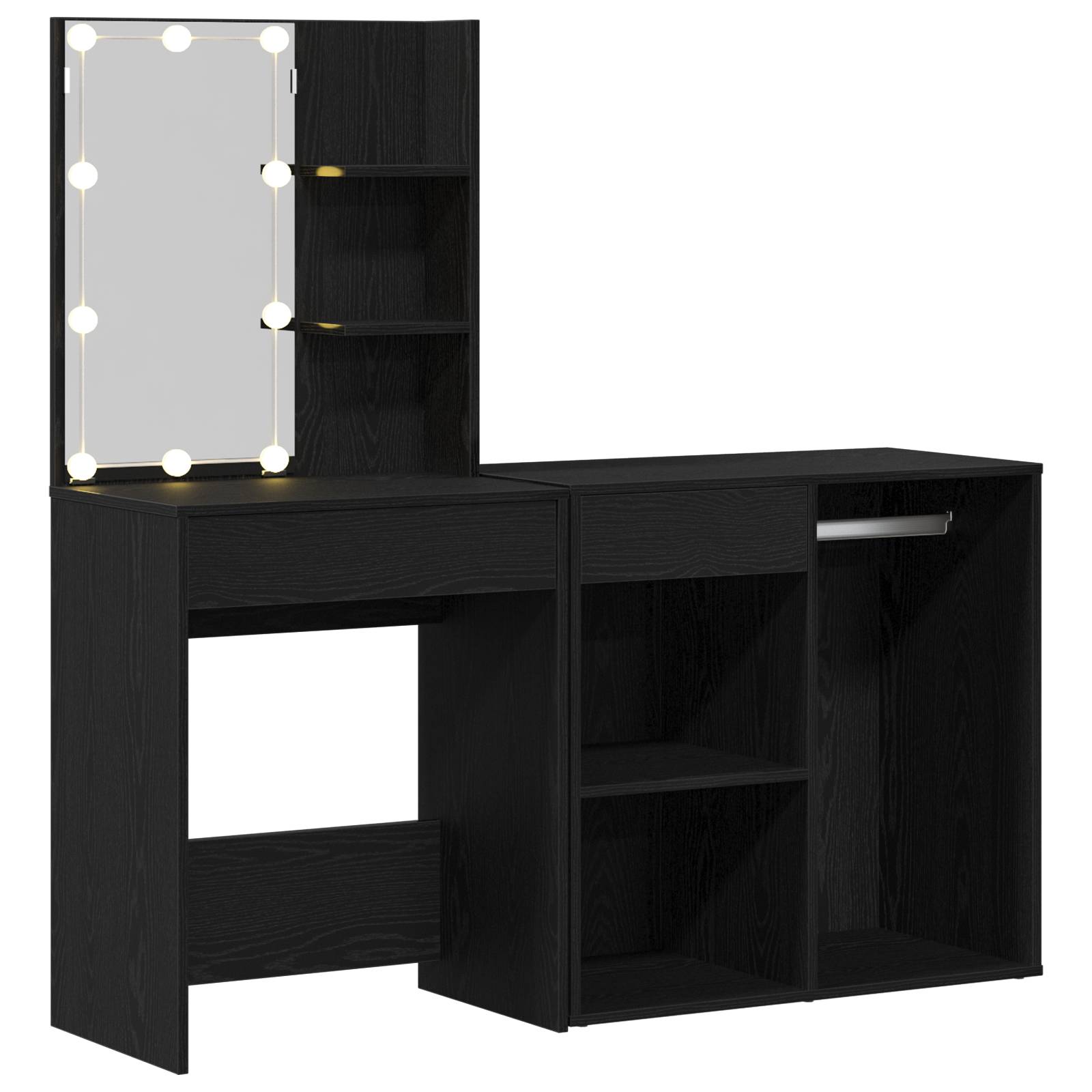 vidaXL Schminktisch mit LED & Schrank Schwarz-Eiche Holzwerkstoff