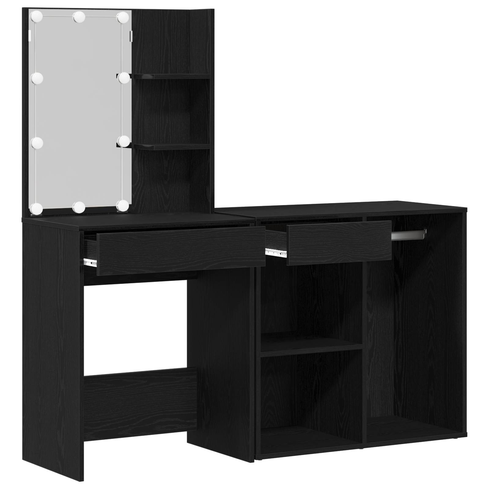 vidaXL Schminktisch mit LED & Schrank Schwarz-Eiche Holzwerkstoff
