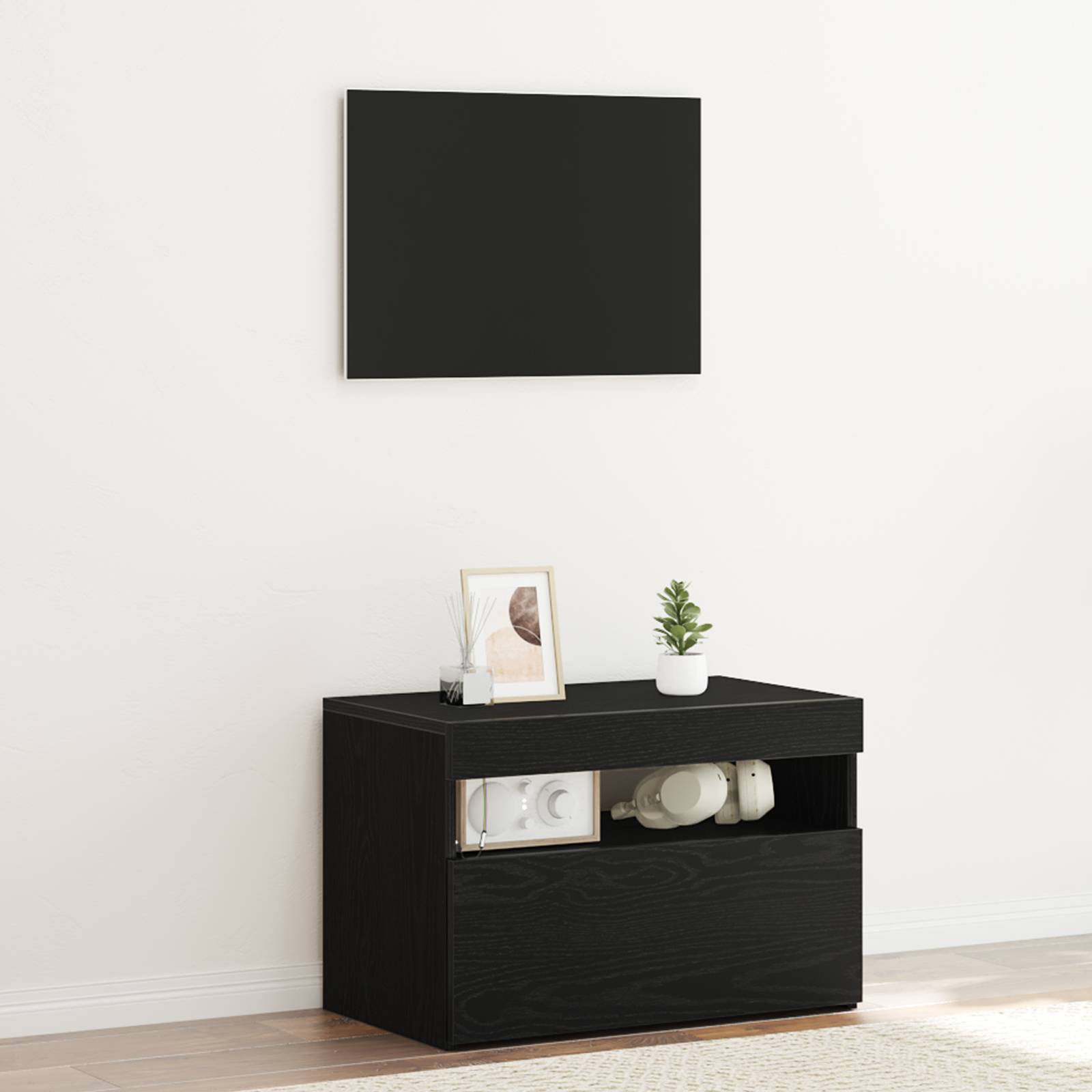 vidaXL TV-Schrank mit LED-Lichtern in Schwarz und Eiche, 60x35x40 cm, Holzwerkstoff