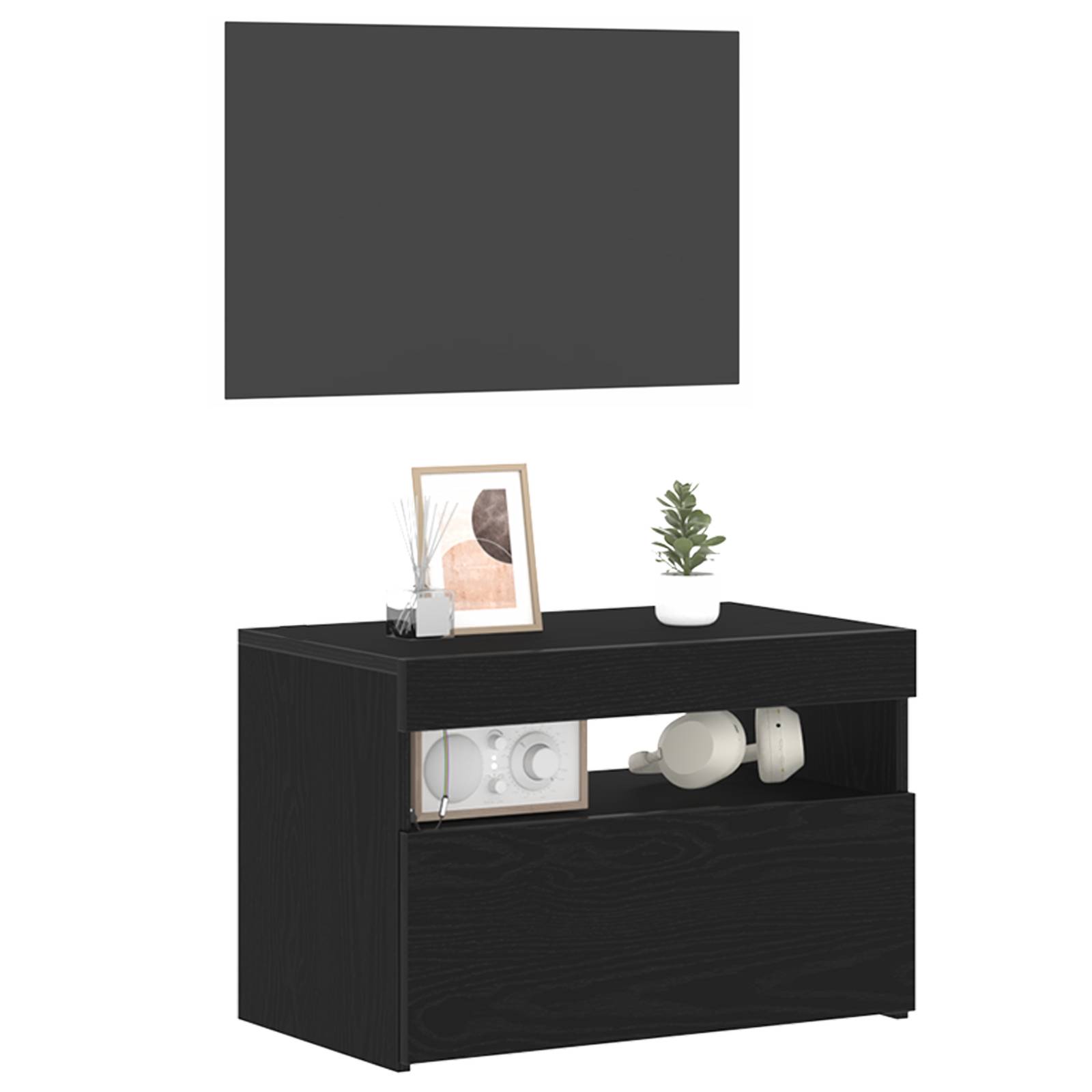 vidaXL TV-Schrank mit LED-Lichtern in Schwarz und Eiche, 60x35x40 cm, Holzwerkstoff