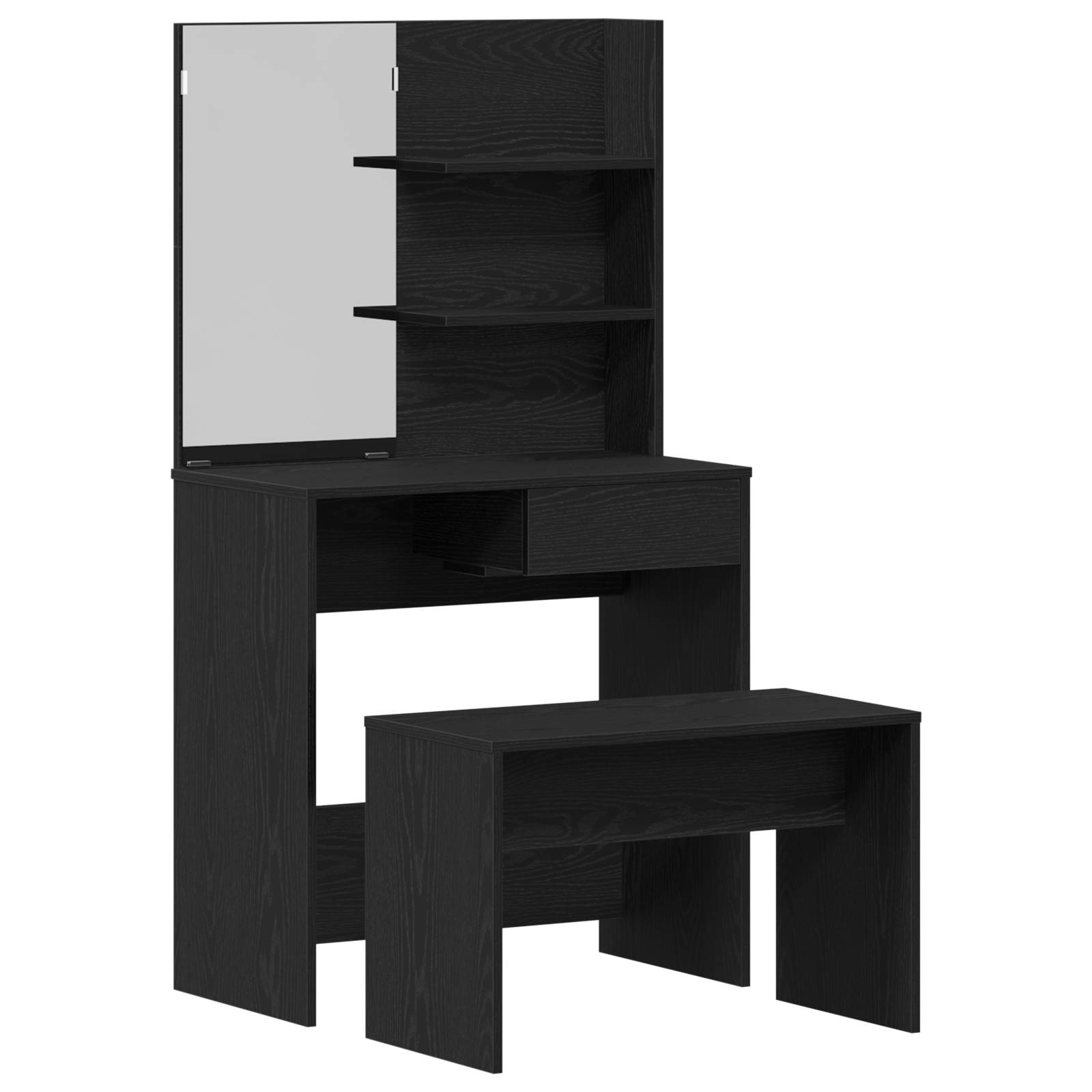 vidaXL Schminktischset aus schwarzem Eichenholz - Holzwerkstoff