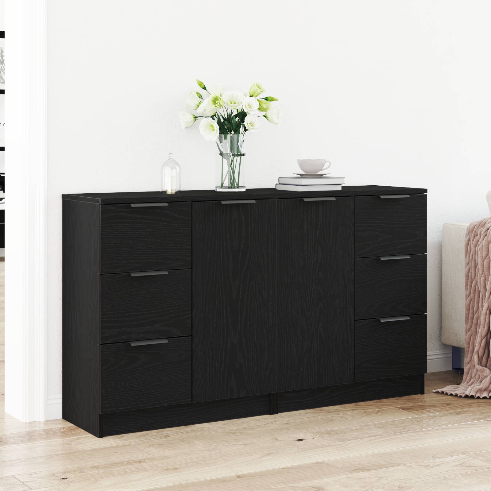 vidaXL Sideboards 2 Stück Schwarz Eiche 60x30x70 cm Holzwerkstoff