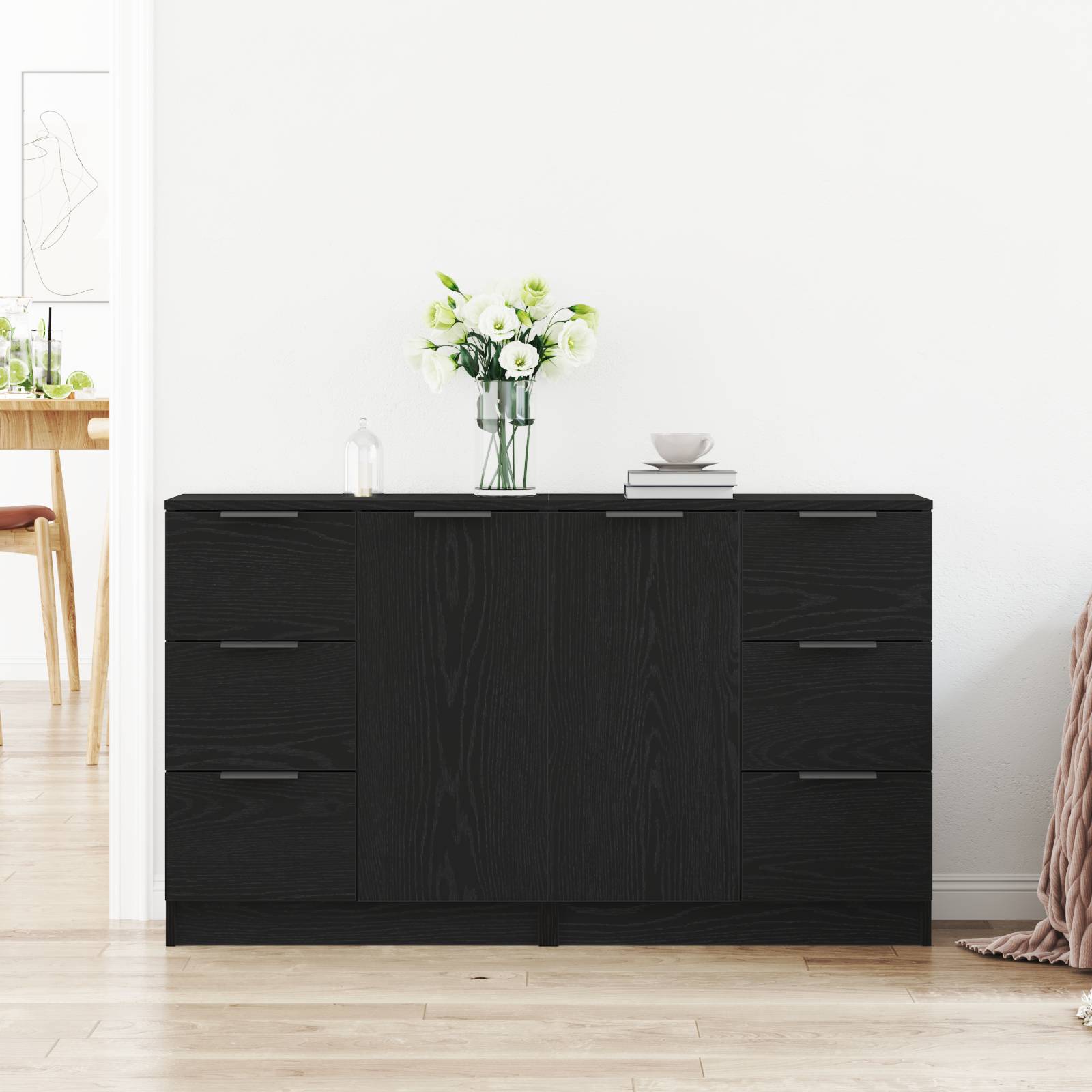 vidaXL Sideboards 2 Stück Schwarz Eiche 60x30x70 cm Holzwerkstoff