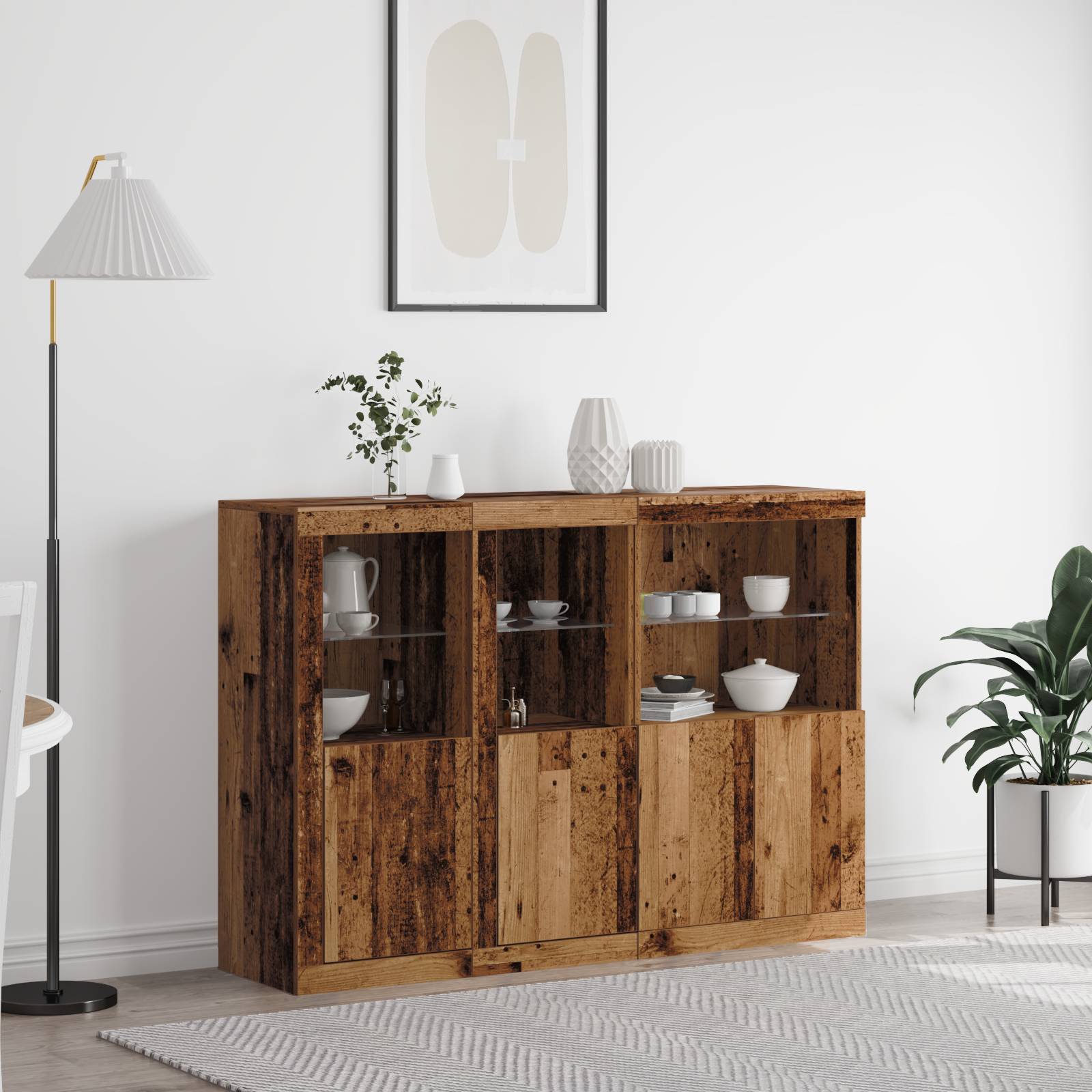 vidaXL Sideboard mit LED-Leuchten Altes Holz 142.5x37x100 cm Hergestelltes Holz