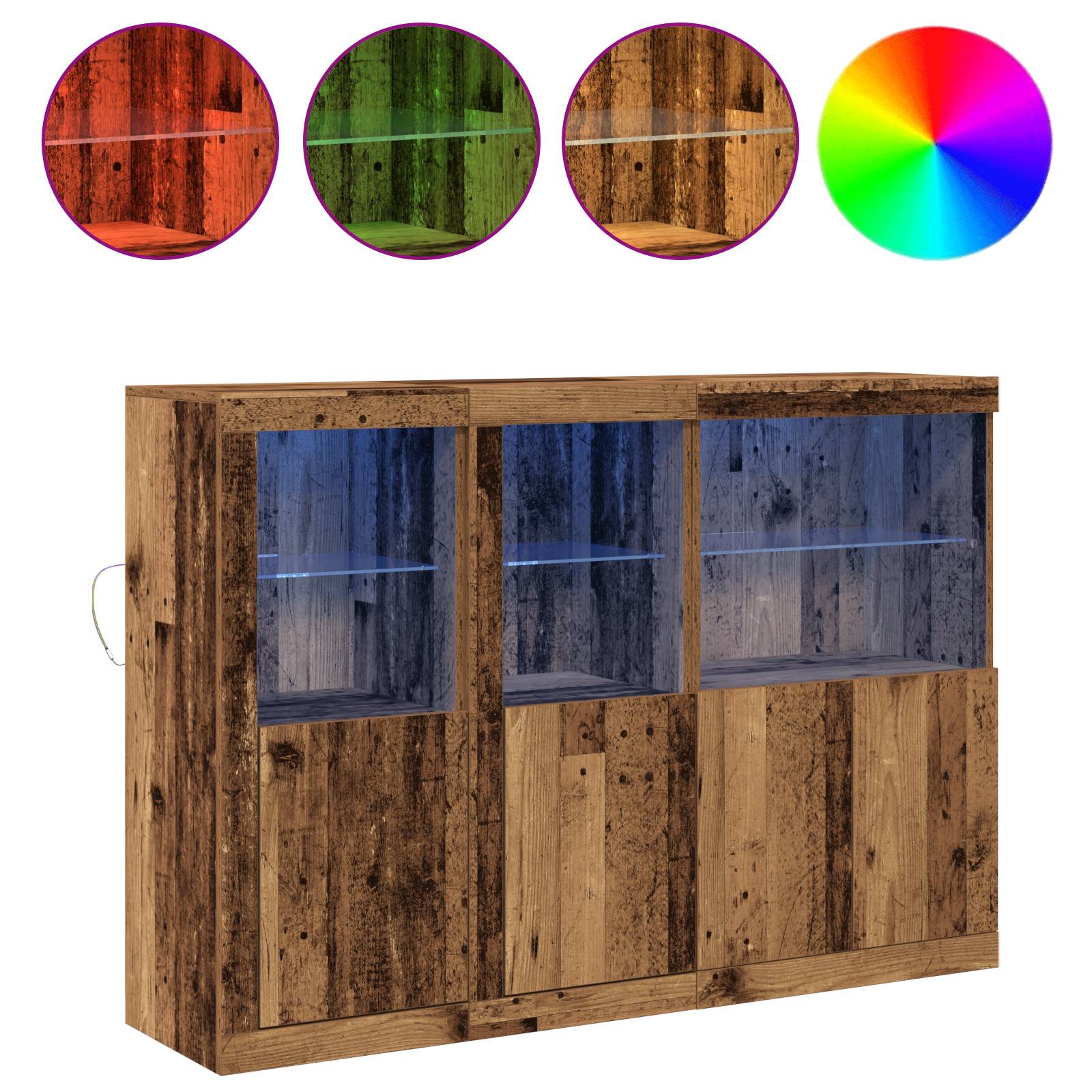 vidaXL Sideboard mit LED-Leuchten Altes Holz 142.5x37x100 cm Hergestelltes Holz