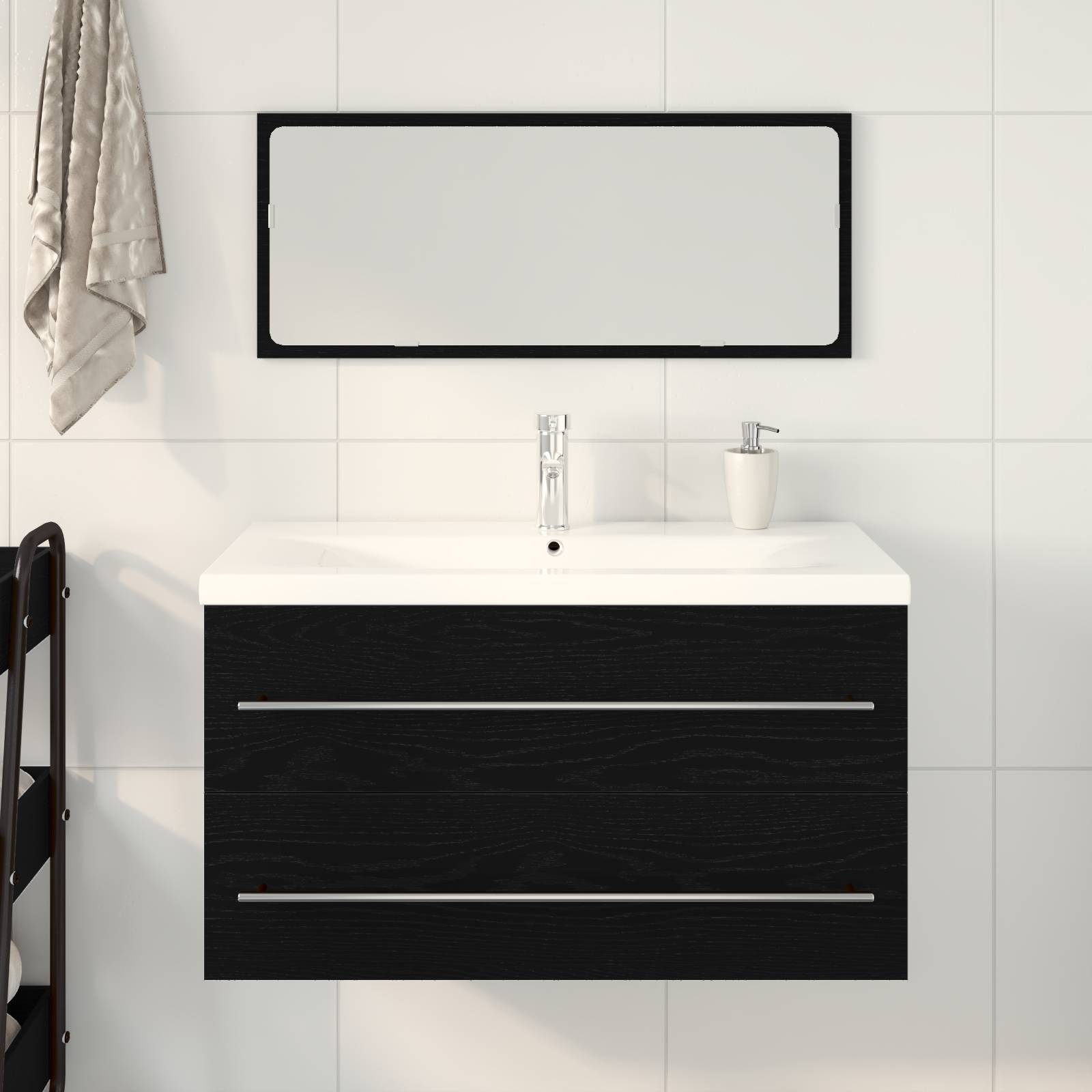 vidaXL Waschbeckenschrank mit Einbaubecken Schwarz Eiche Holzwerkstoff