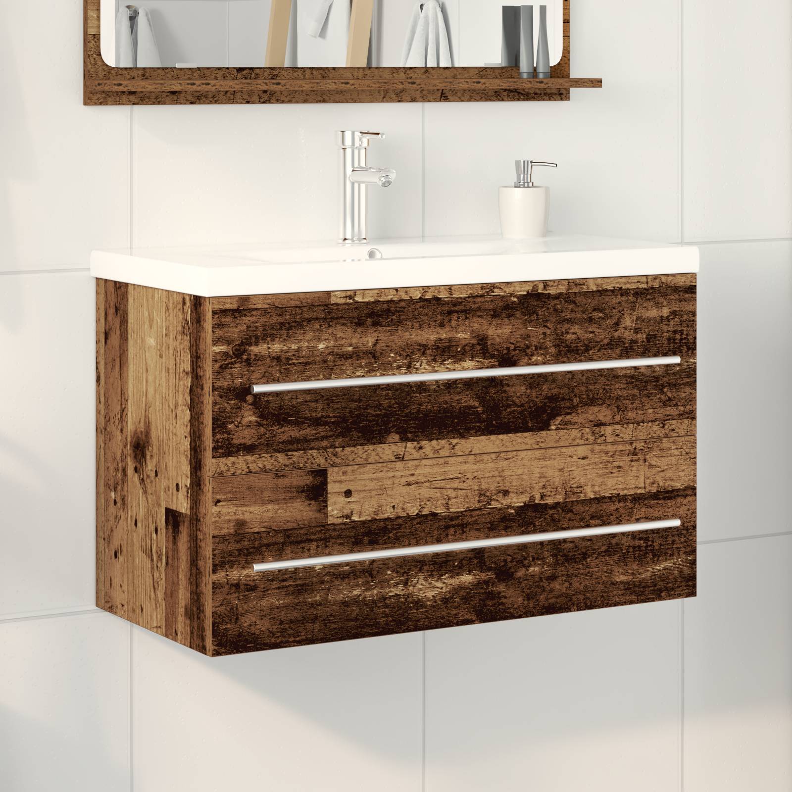vidaXL Waschbeckenschrank mit Einbaubecken Altholz Holzwerkstoff