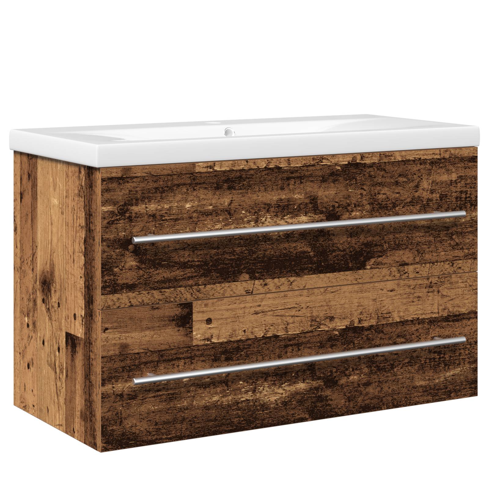 vidaXL Waschbeckenschrank mit Einbaubecken Altholz Holzwerkstoff