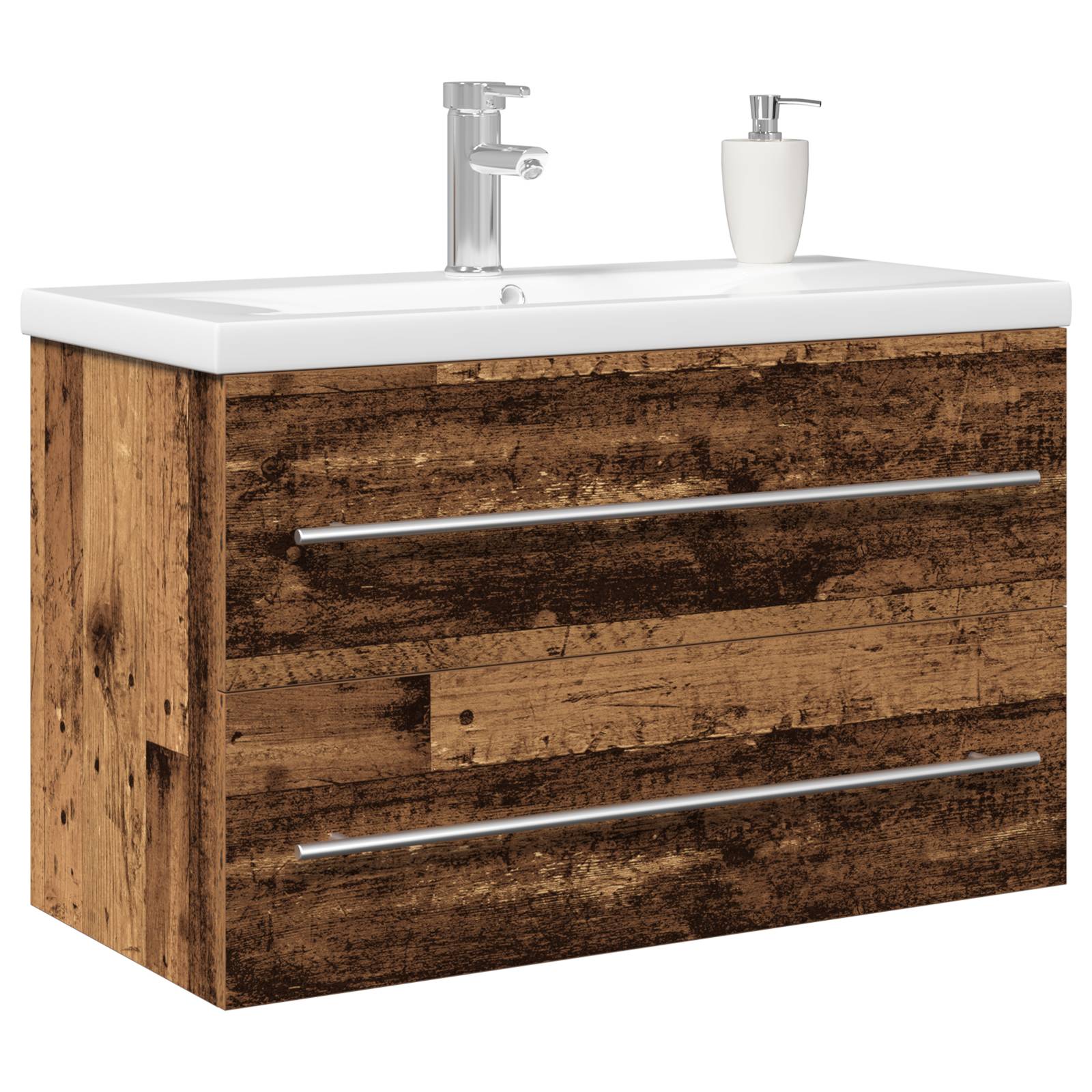 vidaXL Waschbeckenschrank mit Einbaubecken Altholz Holzwerkstoff