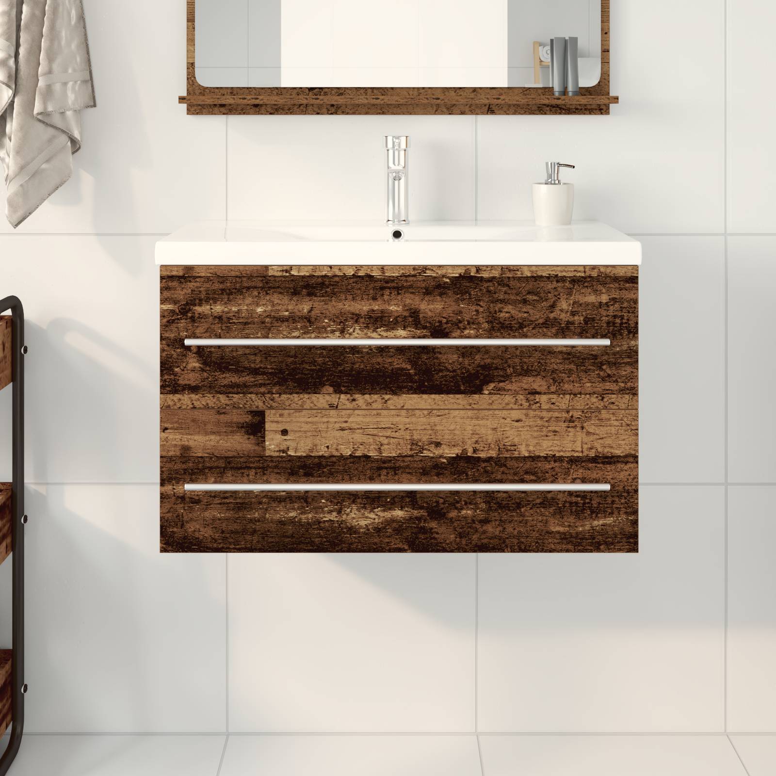 vidaXL Waschbeckenschrank mit Einbaubecken Altholz Holzwerkstoff